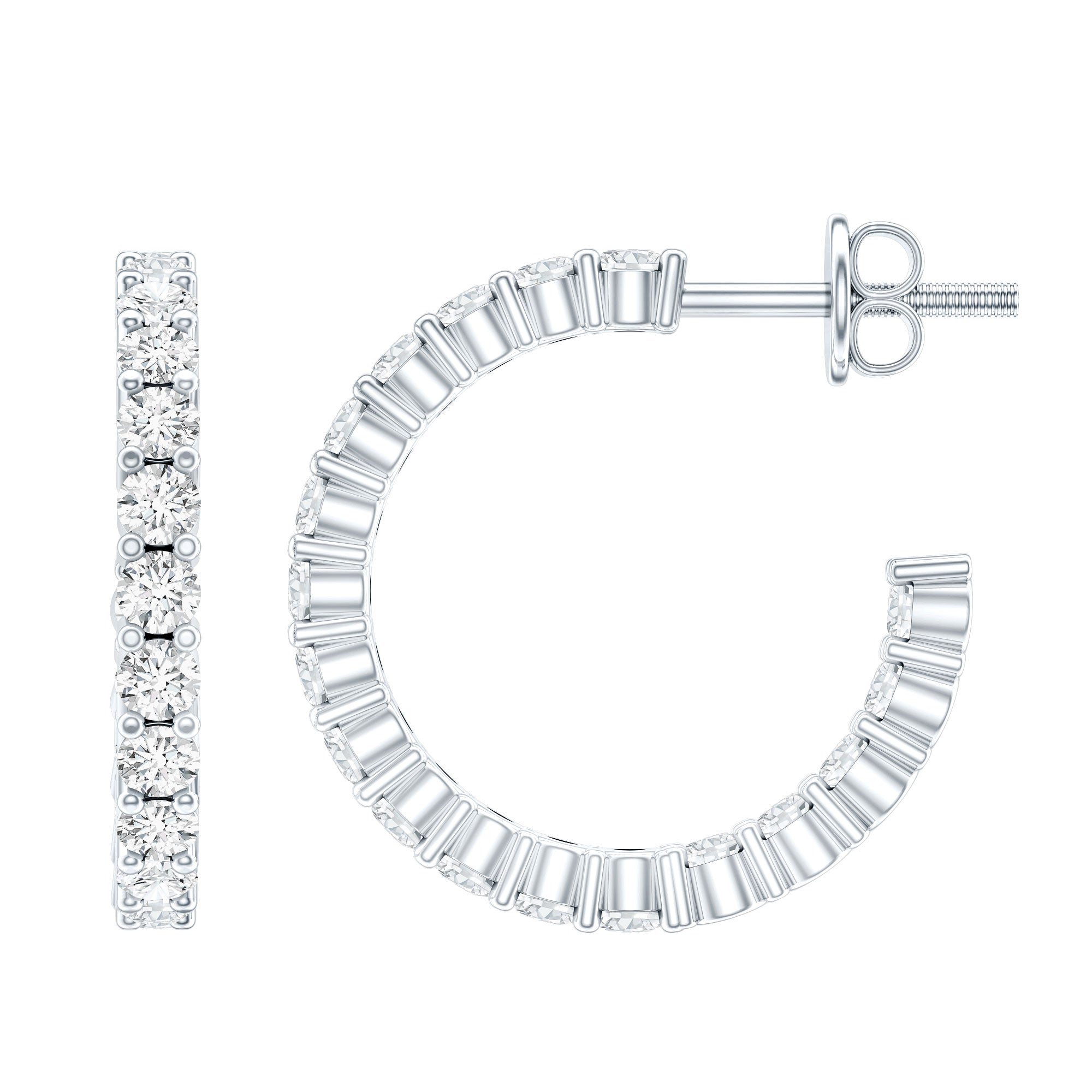 Lab Grown Diamond Hoop Earrings with Screw Back Lab - ( EF-VS ) - Rosec Jewels
