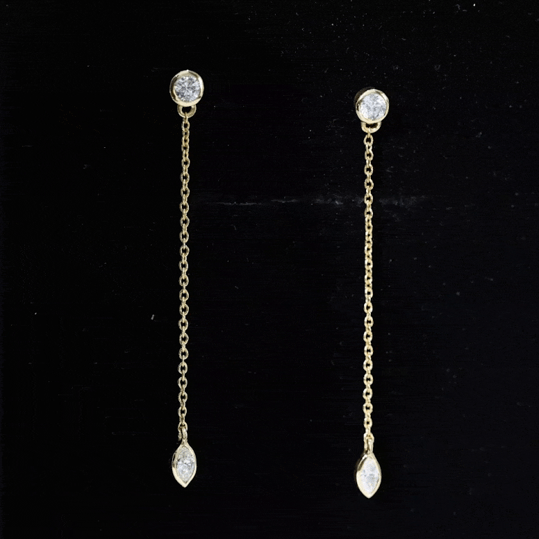 Rosec Jewels-Marquise and Round Diamond Dangle Chain Earrings in Bezel Setting