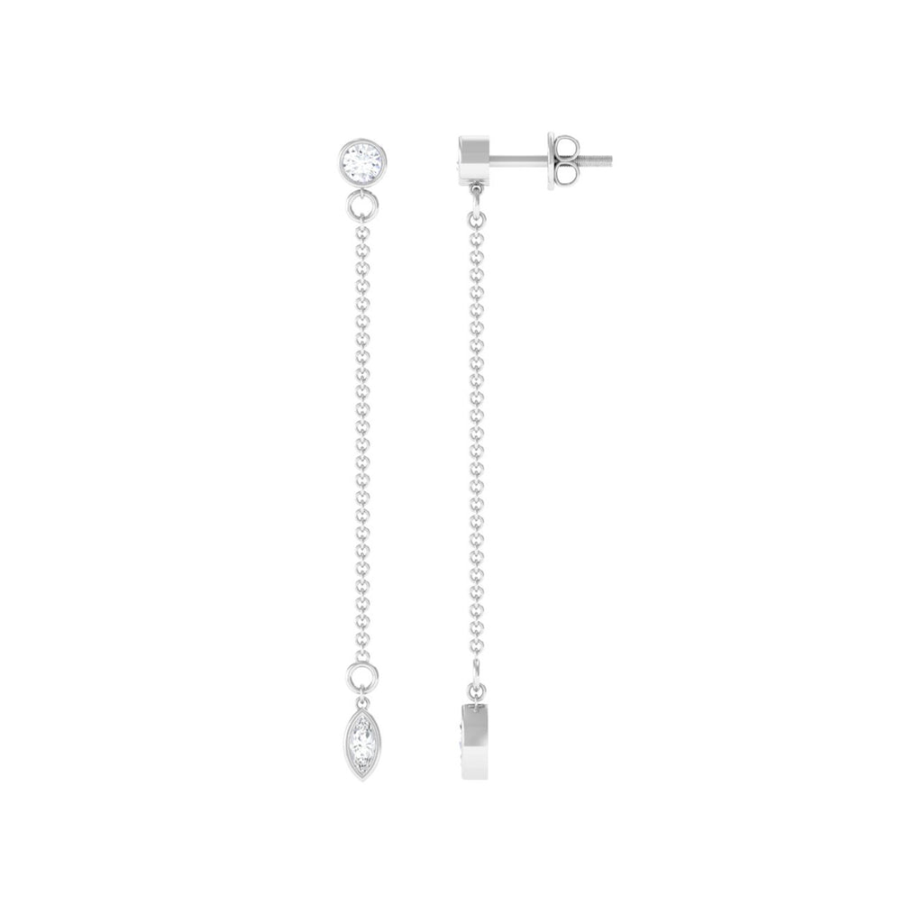 Marquise and Round Diamond Dangle Chain Earrings in Bezel Setting Diamond - ( HI-SI ) - Color and Clarity - Rosec Jewels