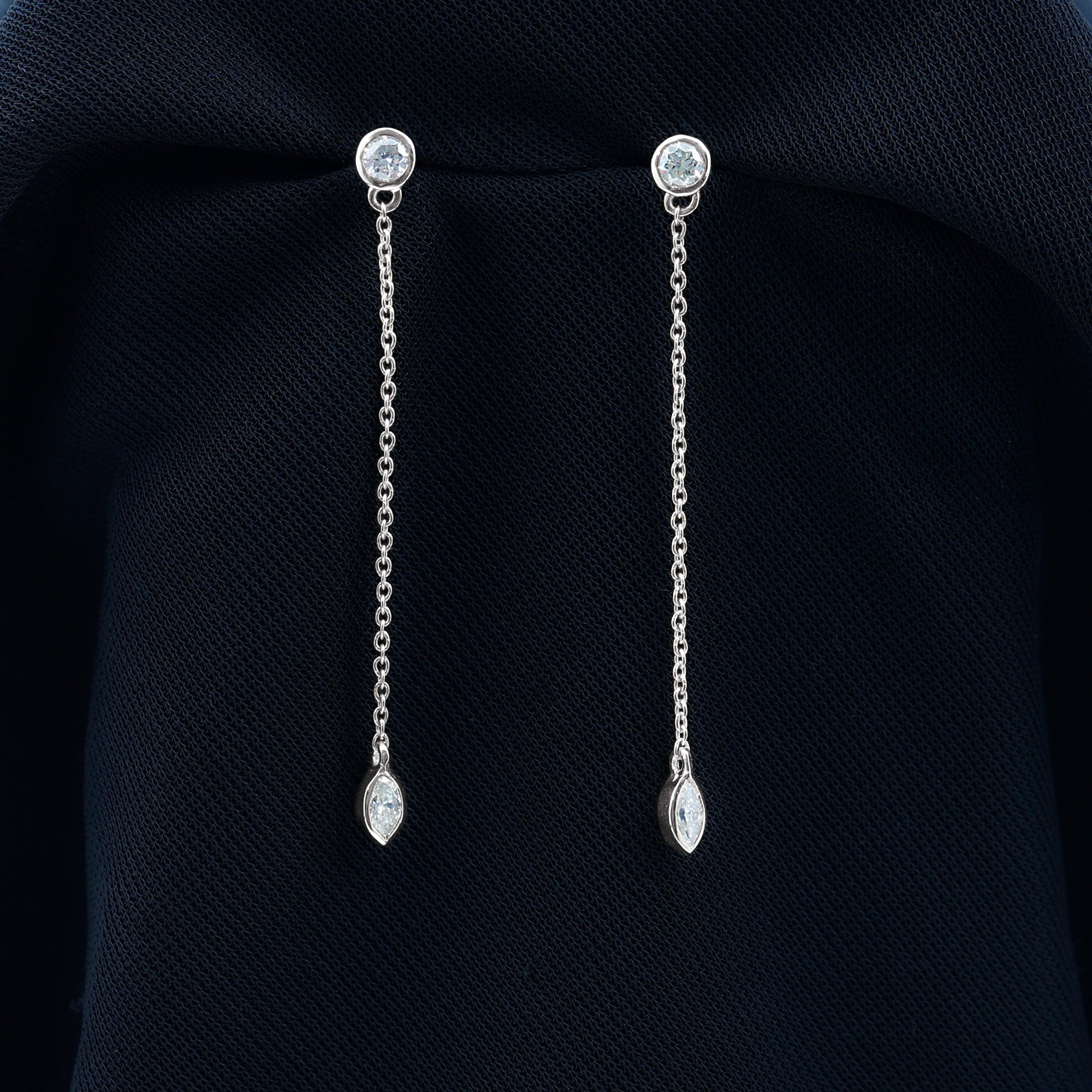 Certified Diamond Dangle Chain Earrings in Bezel Setting Natural - ( HI-SI ) - Rosec Jewels