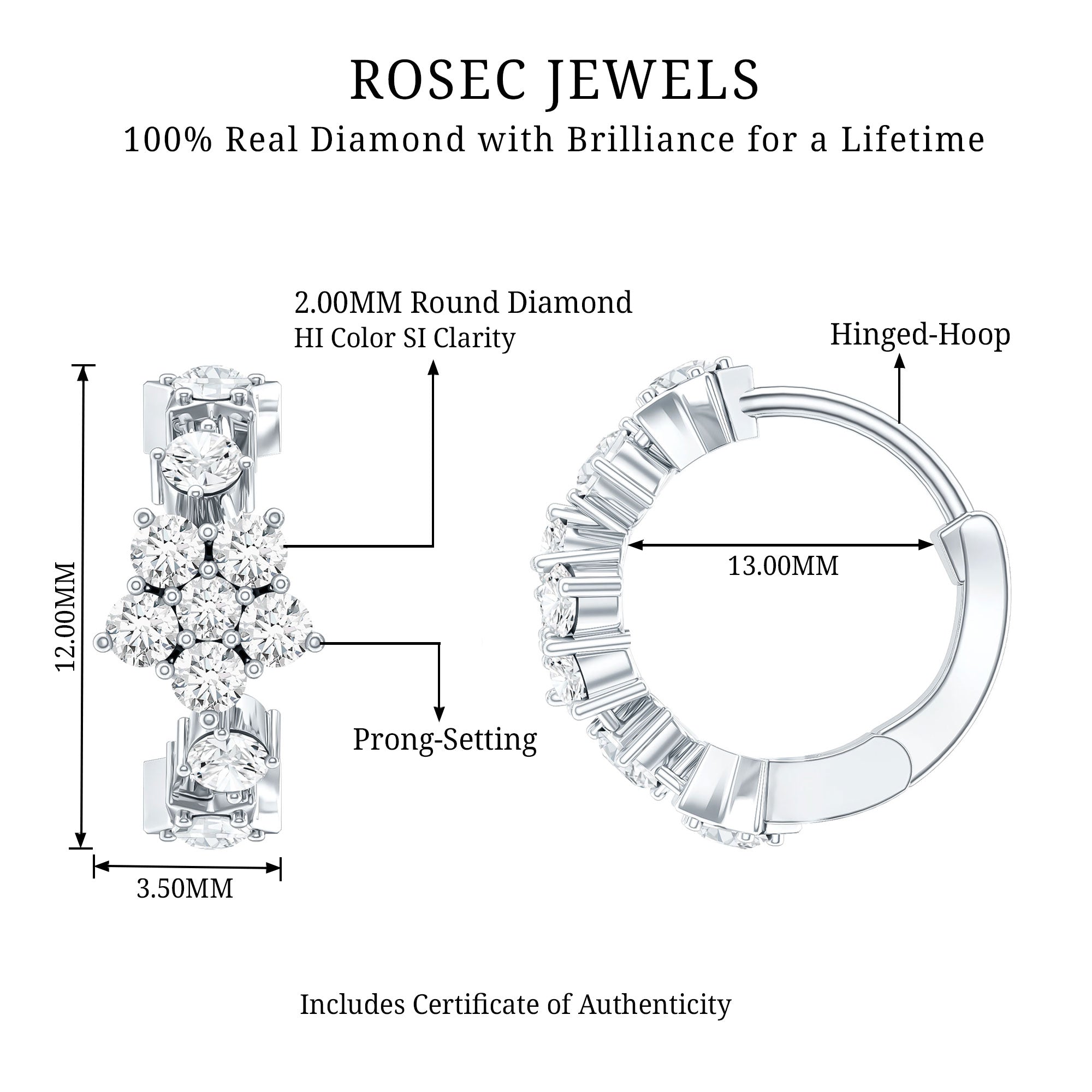 Certified Diamond Flower Hoop Earrings For Women Natural - ( HI-SI ) - Rosec Jewels