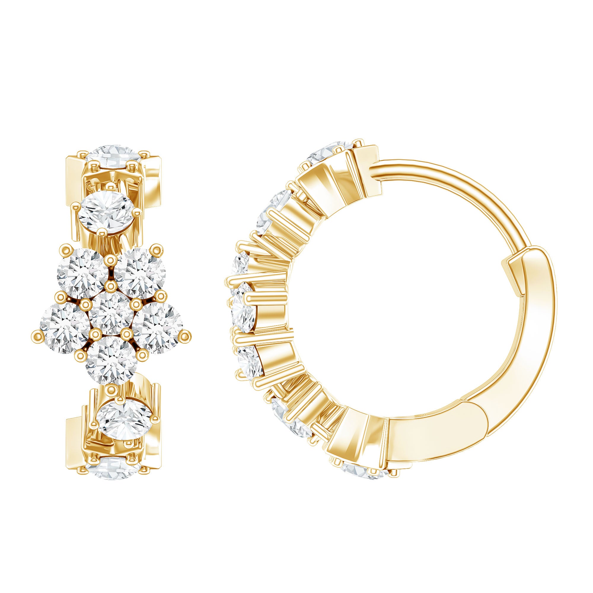 Certified Diamond Flower Hoop Earrings For Women Natural - ( HI-SI ) - Rosec Jewels