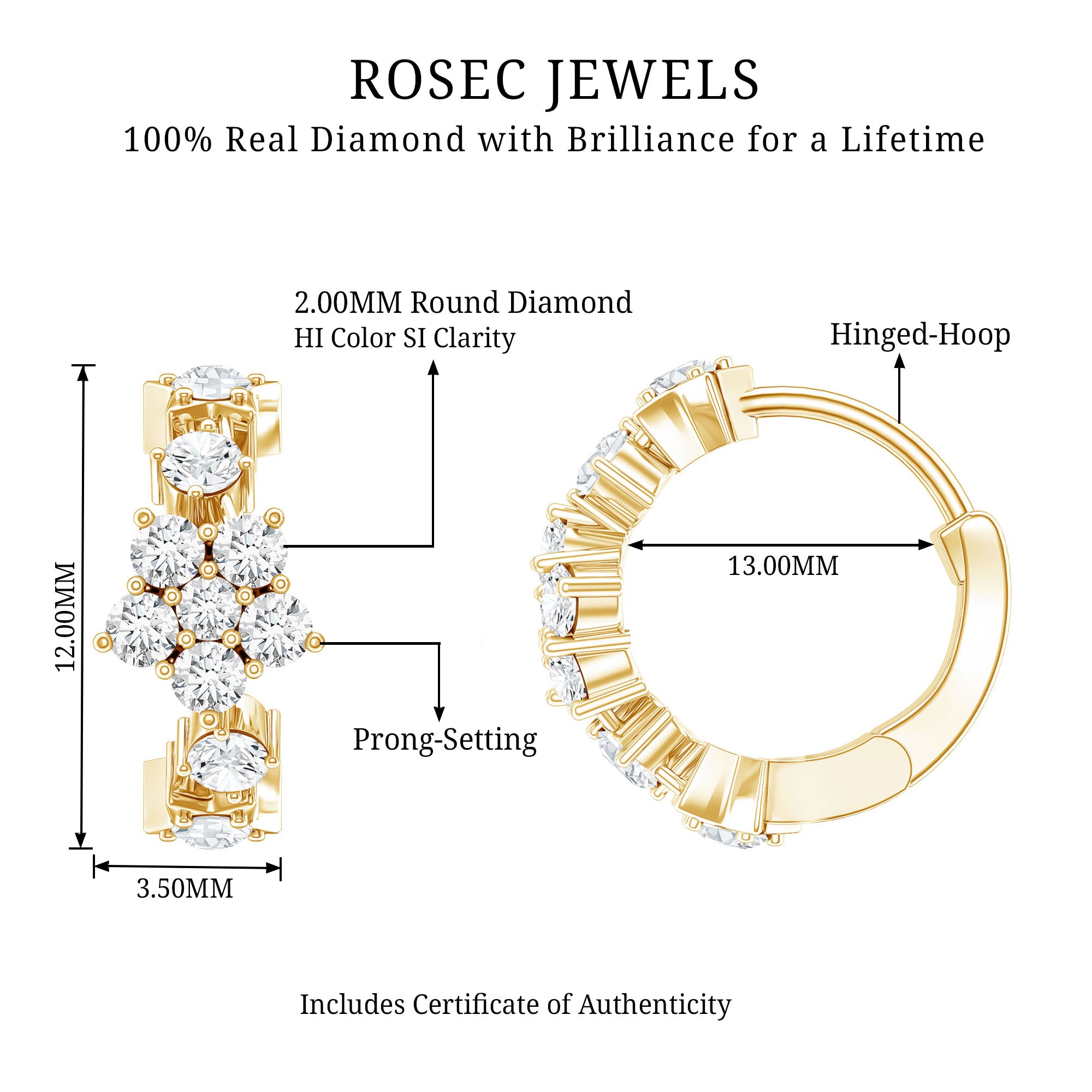Certified Diamond Flower Hoop Earrings For Women Natural - ( HI-SI ) - Rosec Jewels