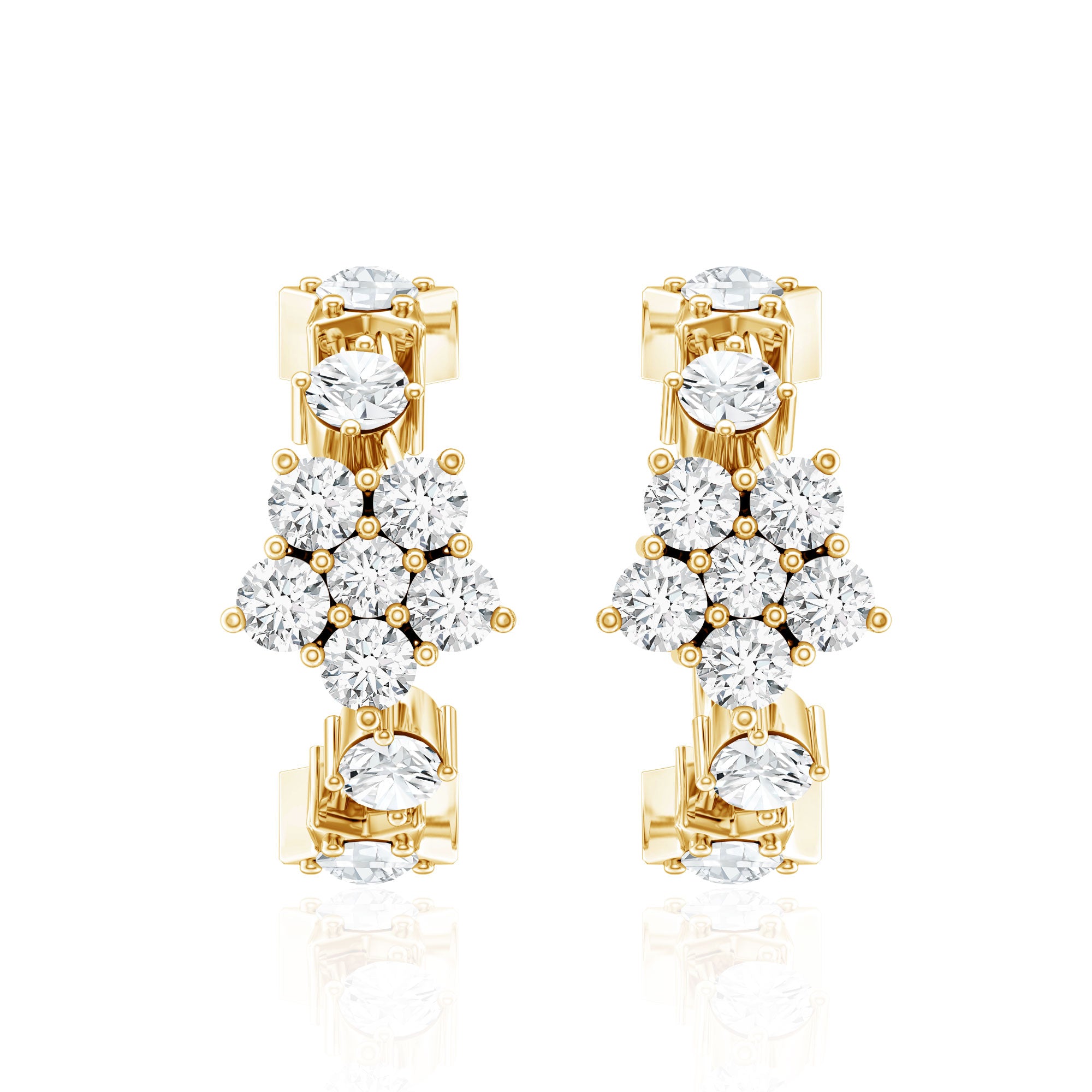 Certified Diamond Flower Hoop Earrings For Women Natural - ( HI-SI ) - Rosec Jewels
