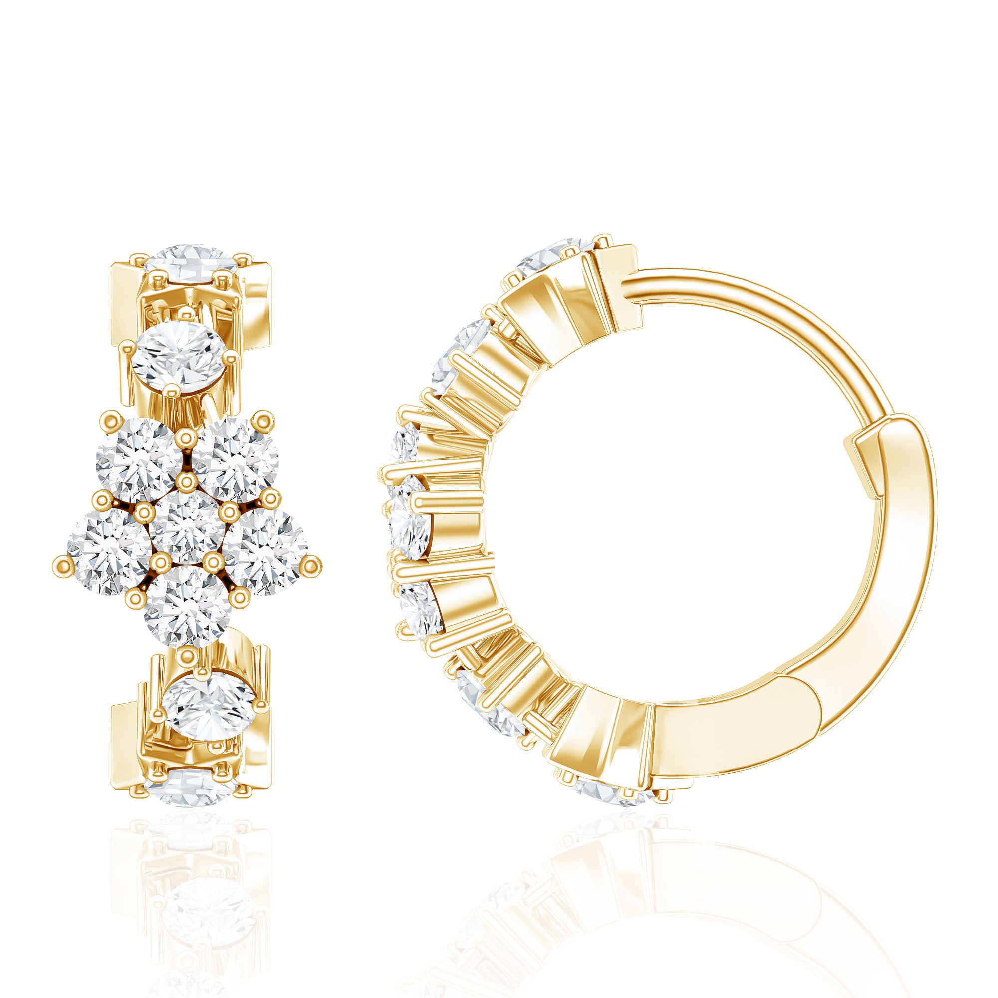 Certified Diamond Flower Hoop Earrings For Women Natural - ( HI-SI ) - Rosec Jewels