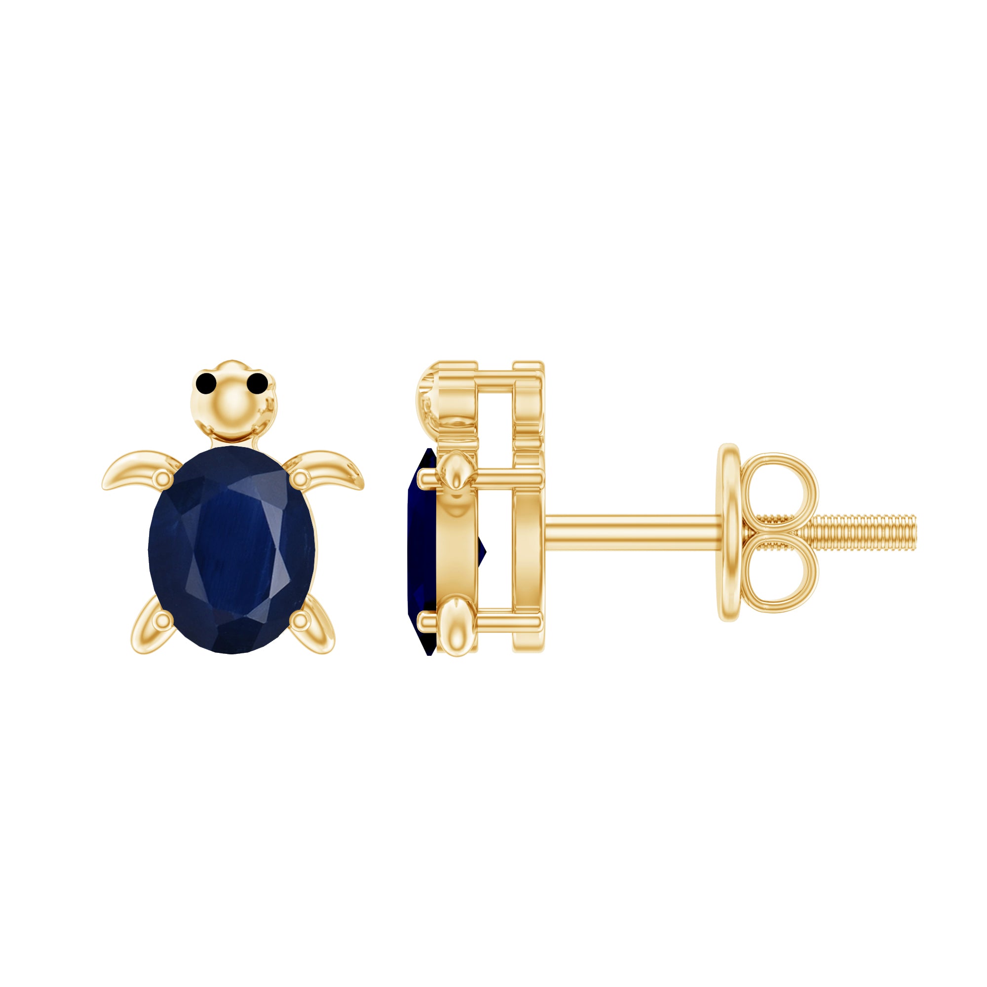 1.2 Carat Oval Cut Blue Sapphire Sea Turtle Earrings AAA - Rosec Jewels