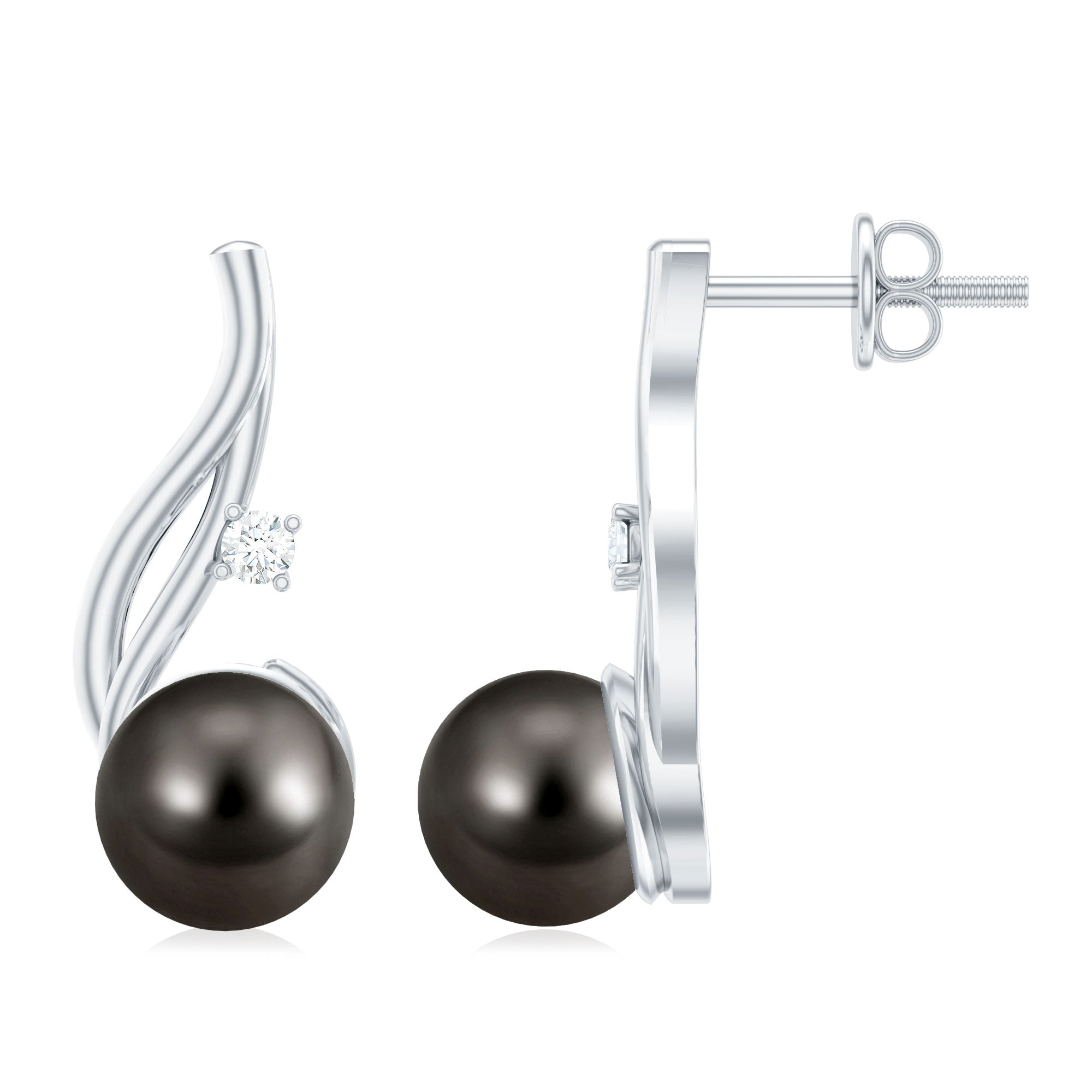 15 CT Solitaire Tahitian Black Pearl Drop Earrings for Women AAA - Rosec Jewels