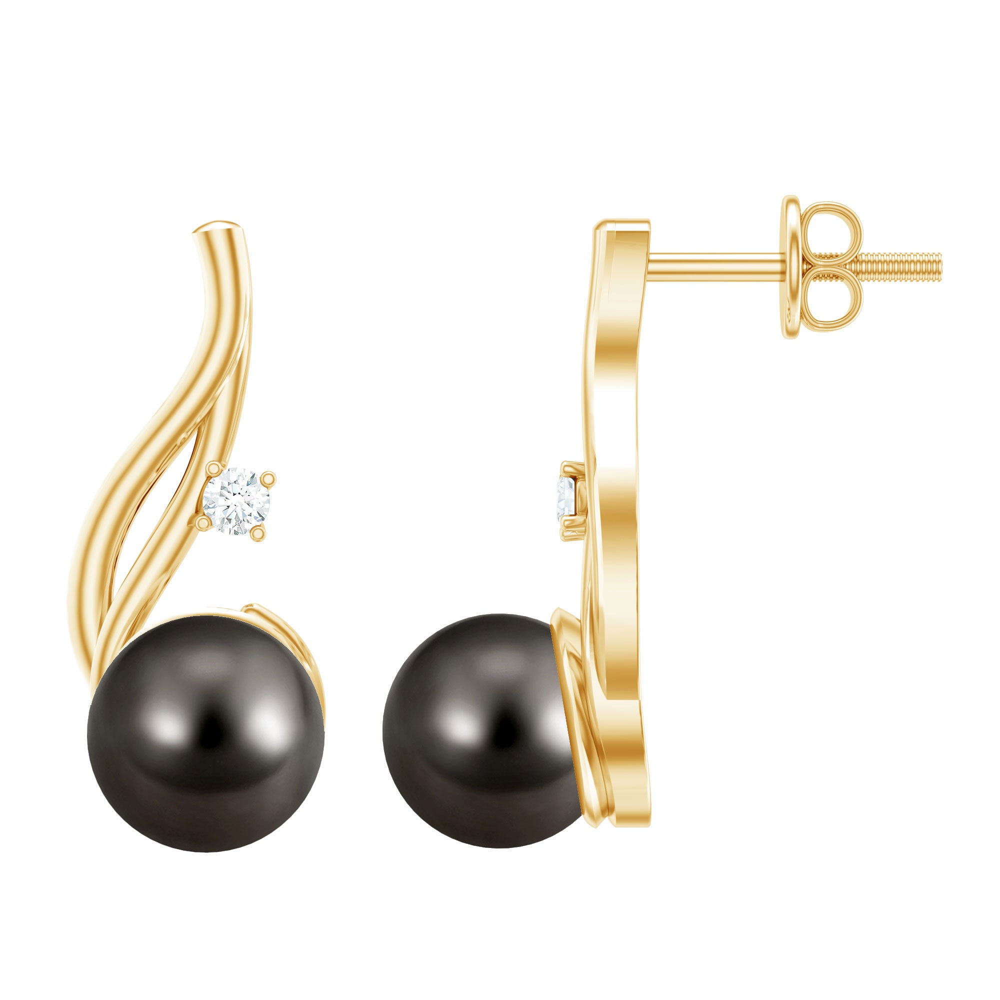 15 CT Solitaire Tahitian Black Pearl Drop Earrings for Women AAA - Rosec Jewels