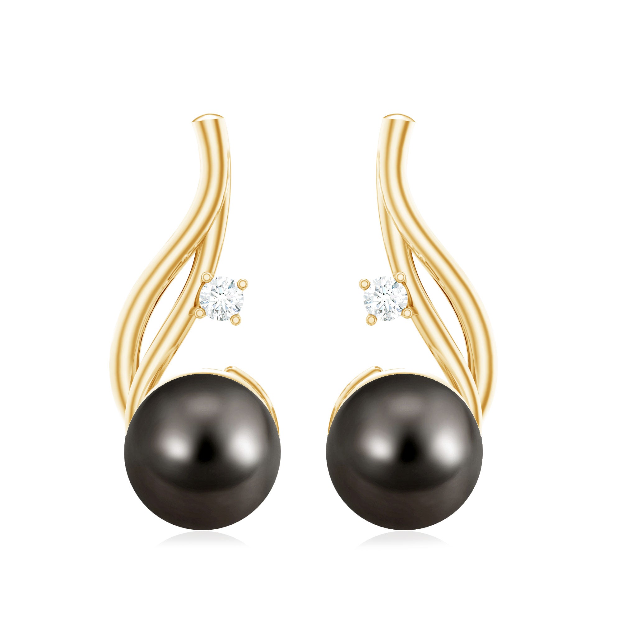 15 CT Solitaire Tahitian Black Pearl Drop Earrings for Women AAA - Rosec Jewels