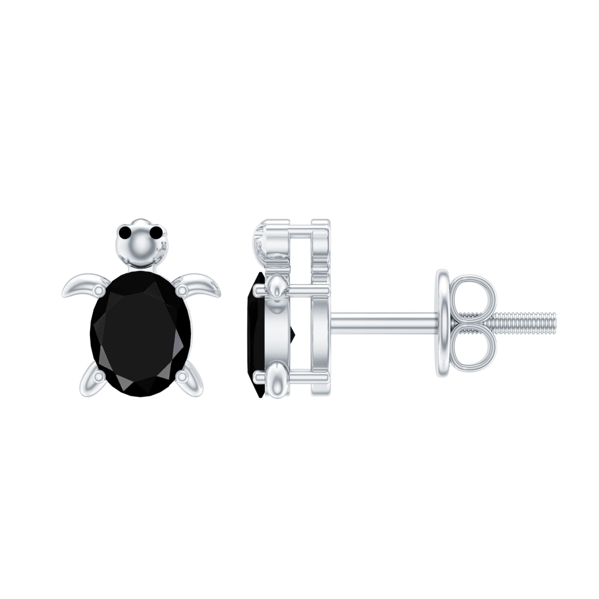Oval Shaped Black Onyx Turtle Stud Earrings AAA - Rosec Jewels