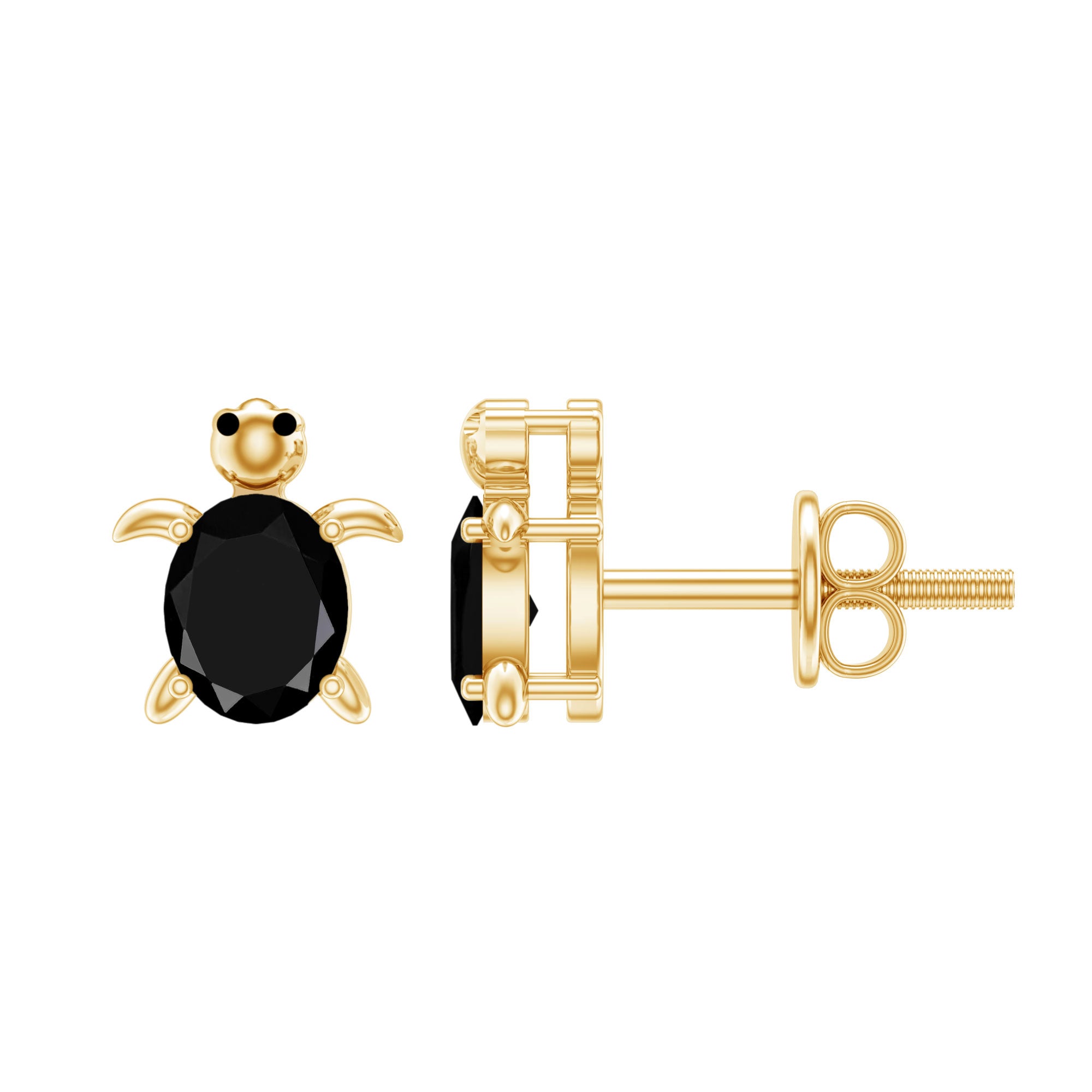 Oval Shaped Black Onyx Turtle Stud Earrings AAA - Rosec Jewels
