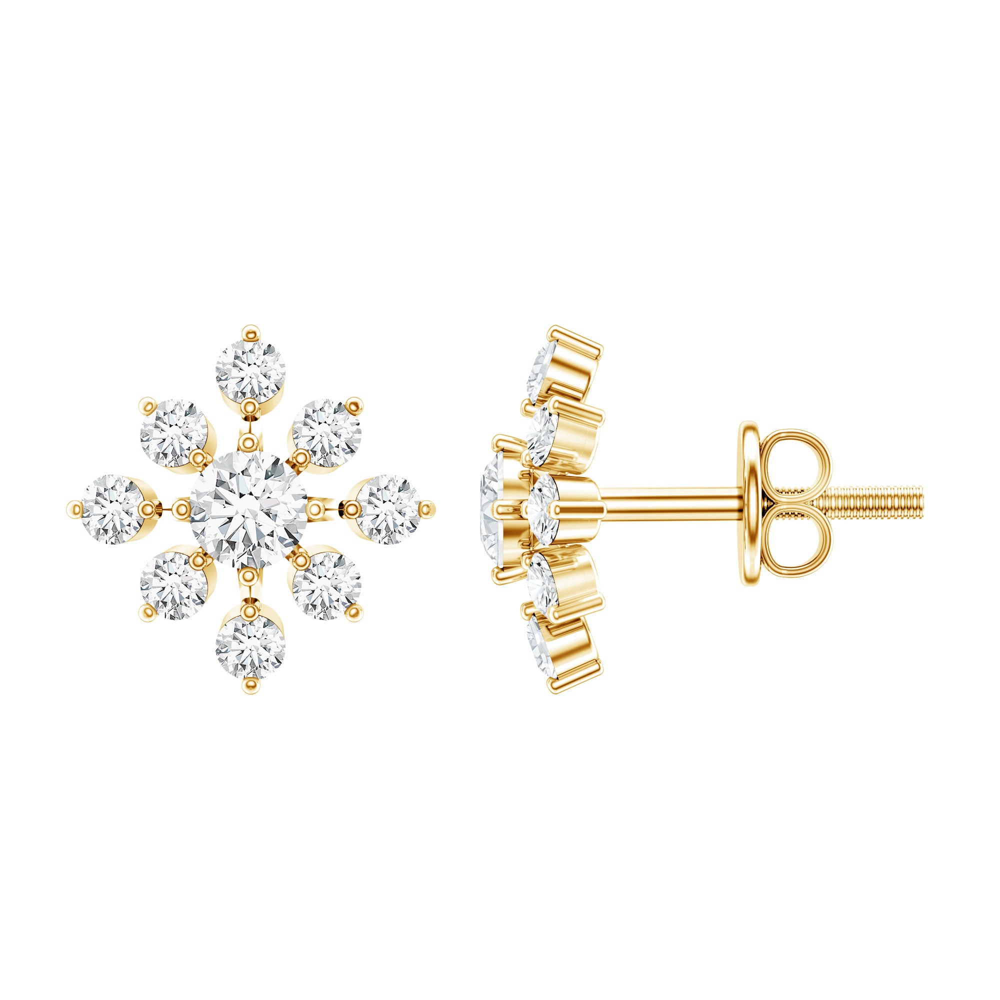 Round Cut Diamond Flower Stud Earrings for Women Natural - ( HI-SI ) - Rosec Jewels