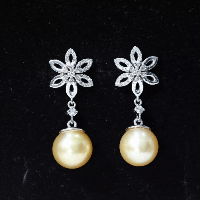 11.50 CT Diamond Floral Earrings with South Sea Pearl Drop South Sea Pearl - ( AAA ) - Quality - Rosec Jewels
