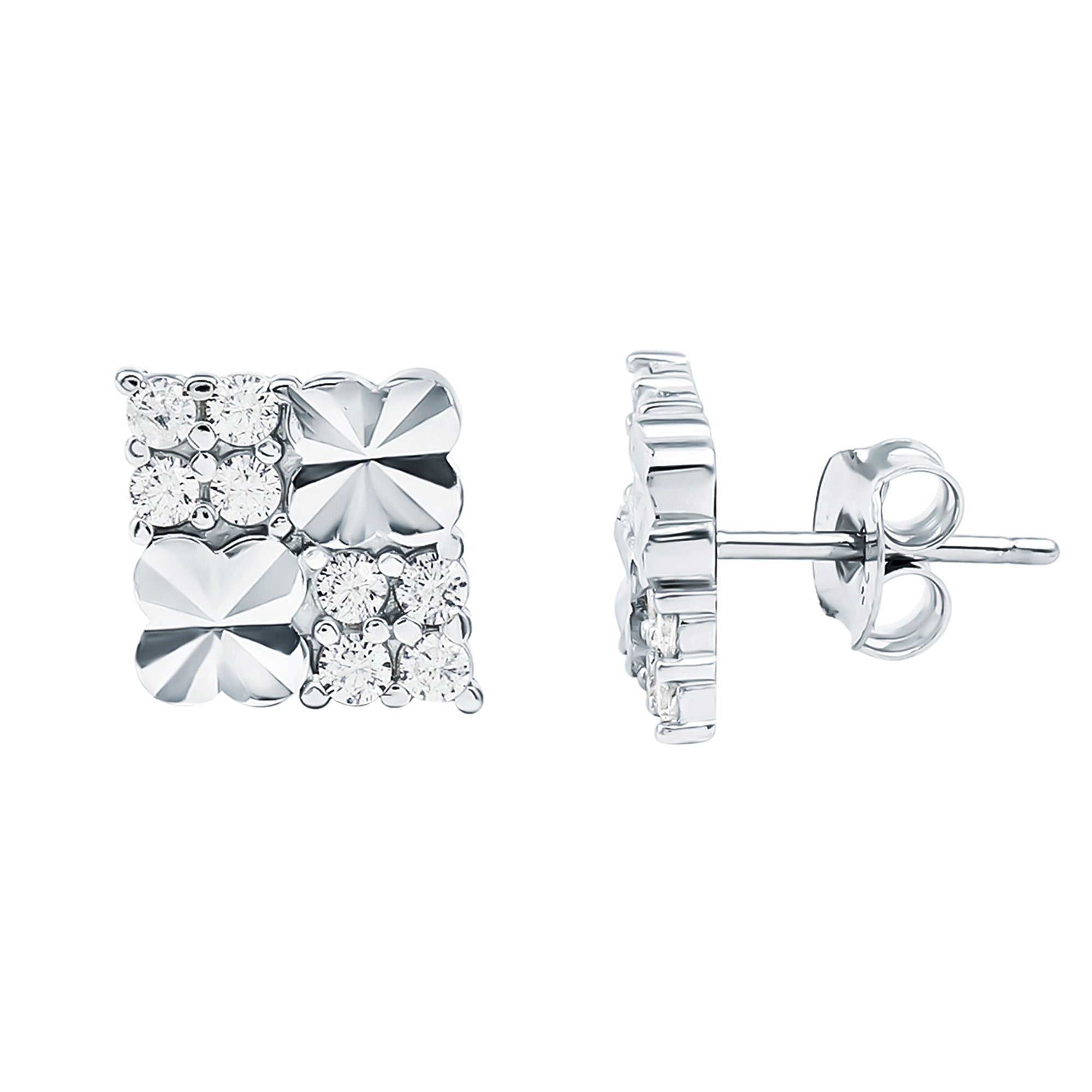 Certified Cubic Zirconia Square Stud Earrings in Silver AAAA 92.5 Sterling Silver - Rosec Jewels