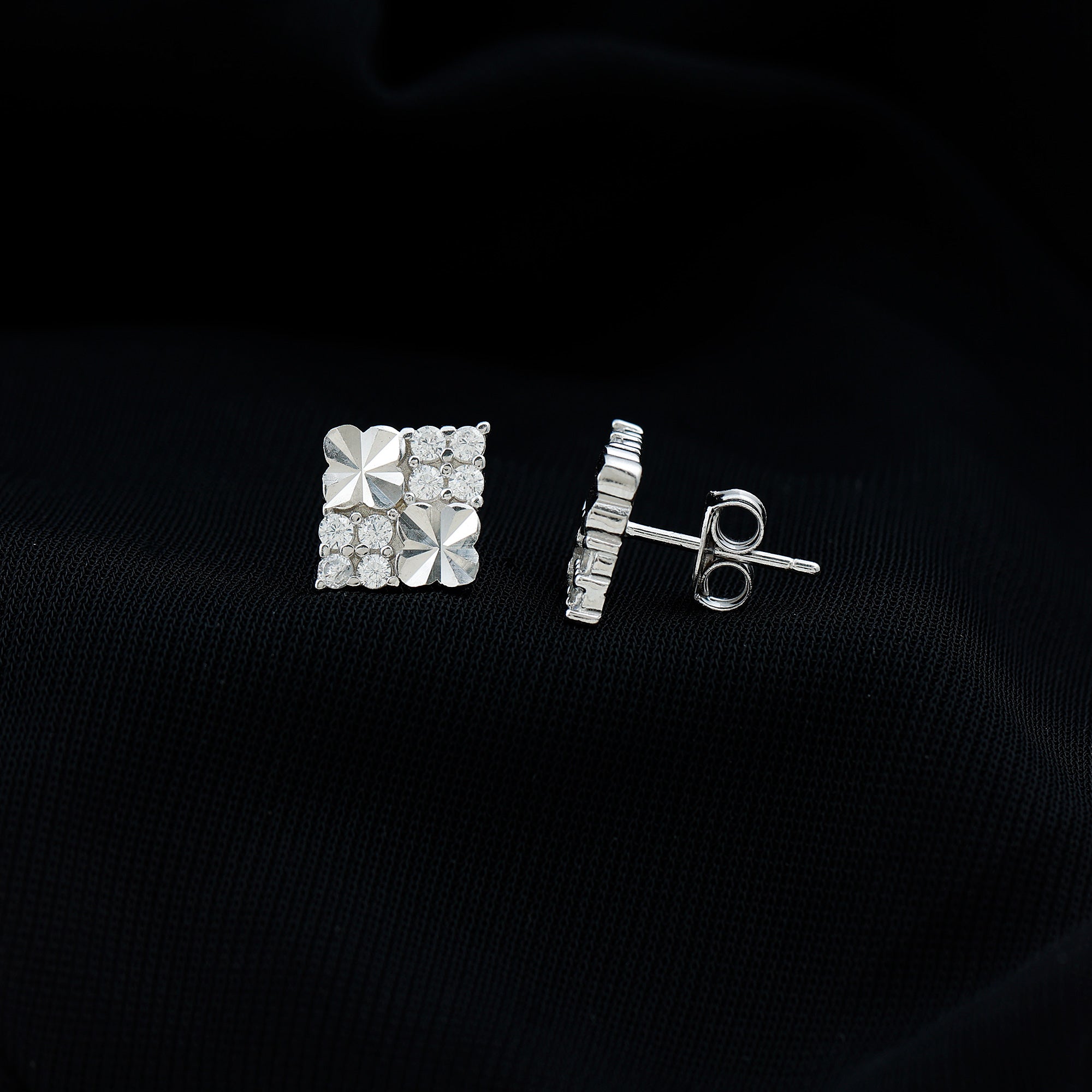 Certified Cubic Zirconia Square Stud Earrings in Silver AAAA 92.5 Sterling Silver - Rosec Jewels