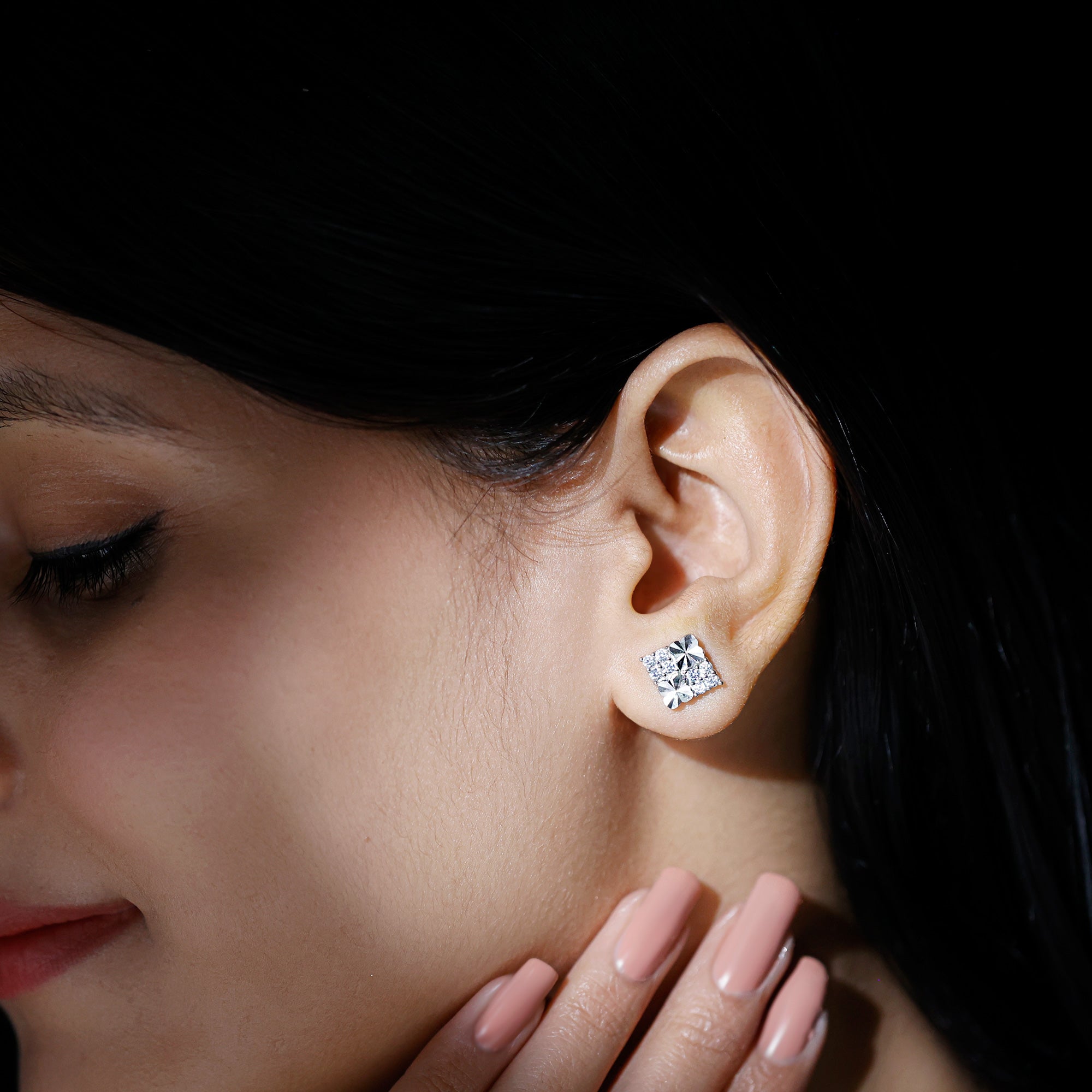 Certified Cubic Zirconia Square Stud Earrings in Silver AAAA 92.5 Sterling Silver - Rosec Jewels