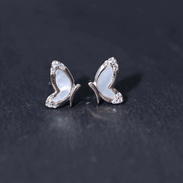 Natural Mother of Pearl Butterfly Wings Earrings in Silver AAA 92.5 Sterling Silver - Rosec Jewels