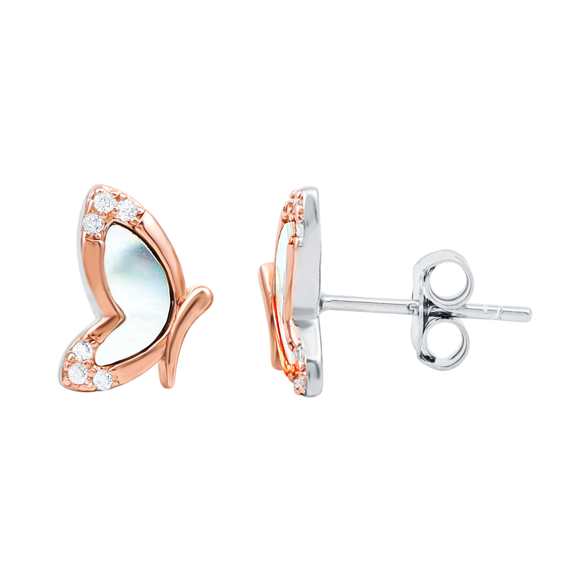 Natural Mother of Pearl Butterfly Wings Earrings in Silver AAA 92.5 Sterling Silver - Rosec Jewels