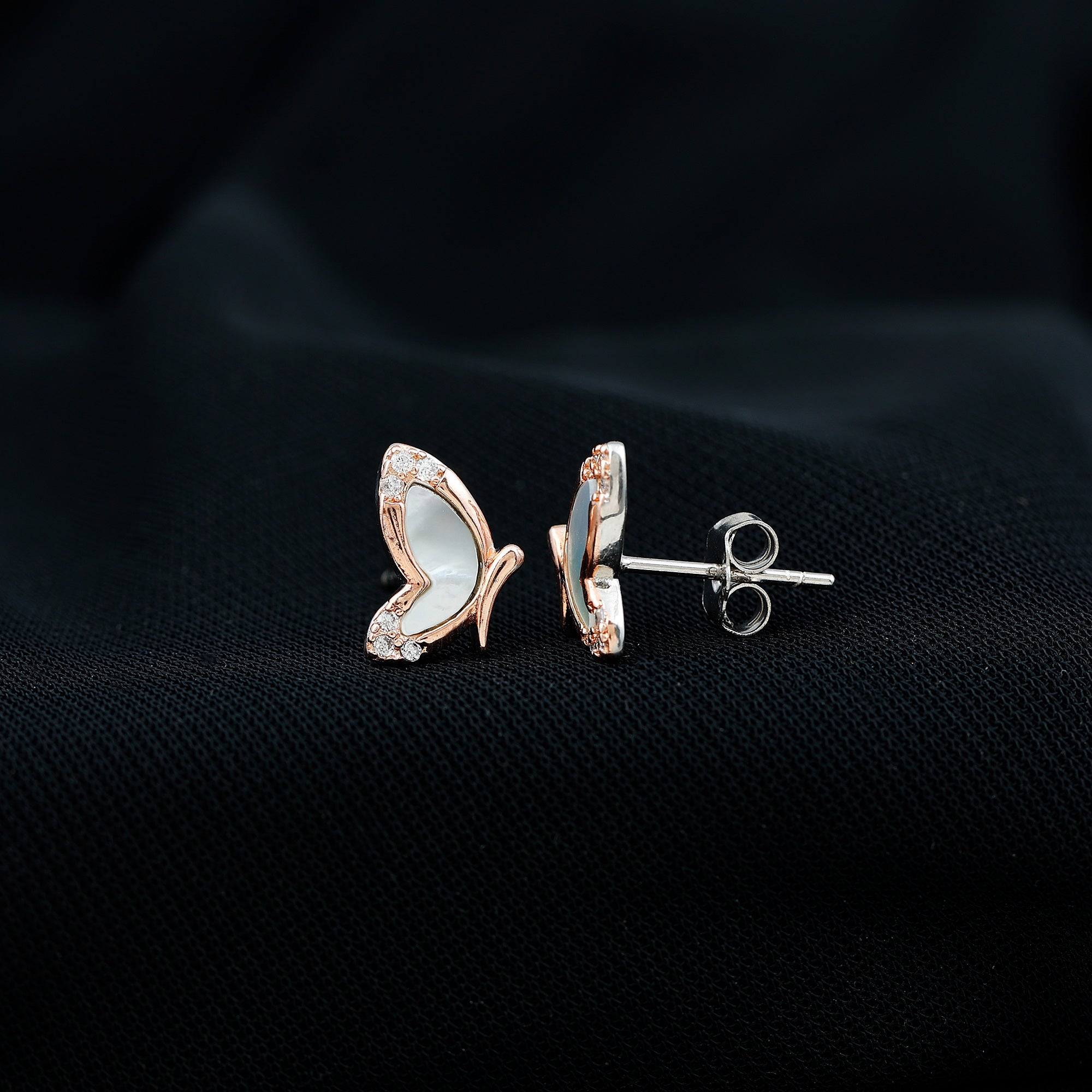 Natural Mother of Pearl Butterfly Wings Earrings in Silver AAA 92.5 Sterling Silver - Rosec Jewels