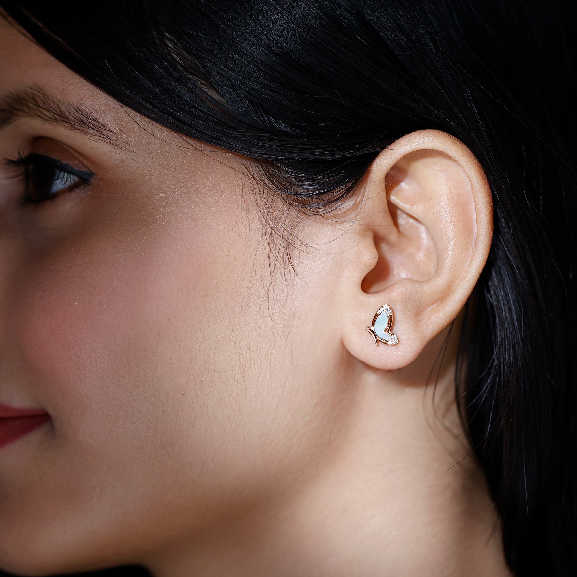 Natural Mother of Pearl Butterfly Wings Earrings in Silver AAA 92.5 Sterling Silver - Rosec Jewels