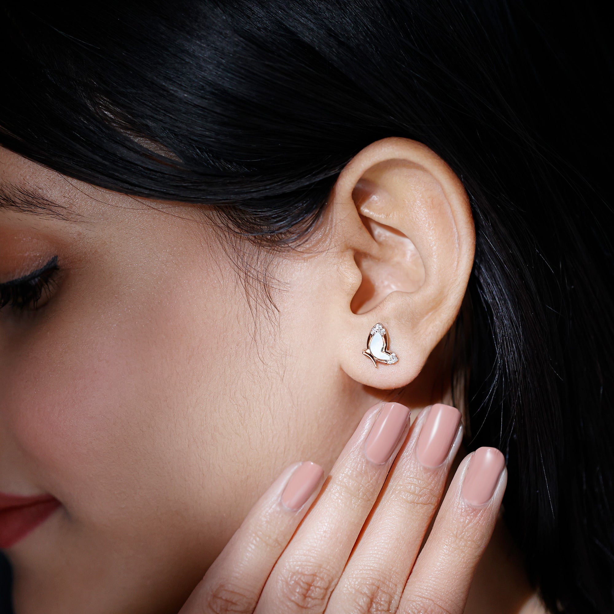 Natural Mother of Pearl Butterfly Wings Earrings in Silver AAA 92.5 Sterling Silver - Rosec Jewels