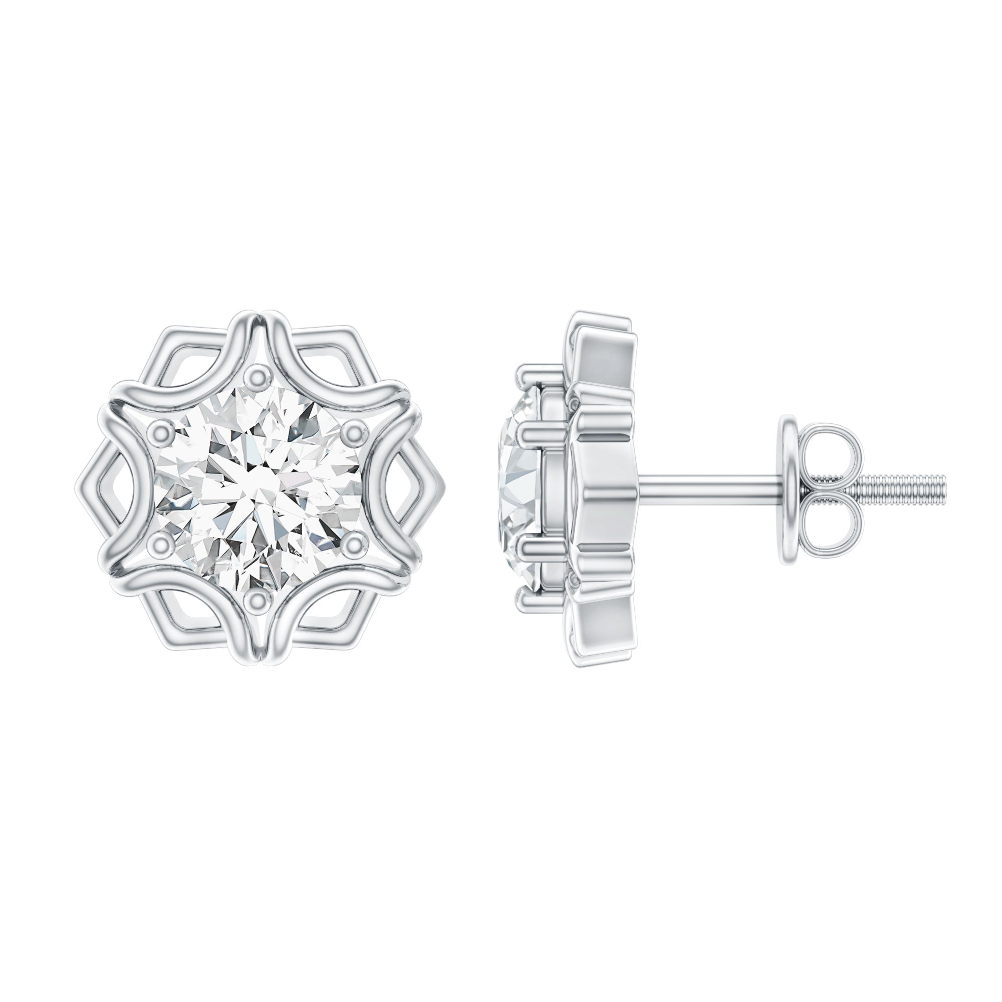 Lab Grown Diamond 1 Carat Stud Earrings With Screw Back Lab - ( EF-VS ) - Rosec Jewels