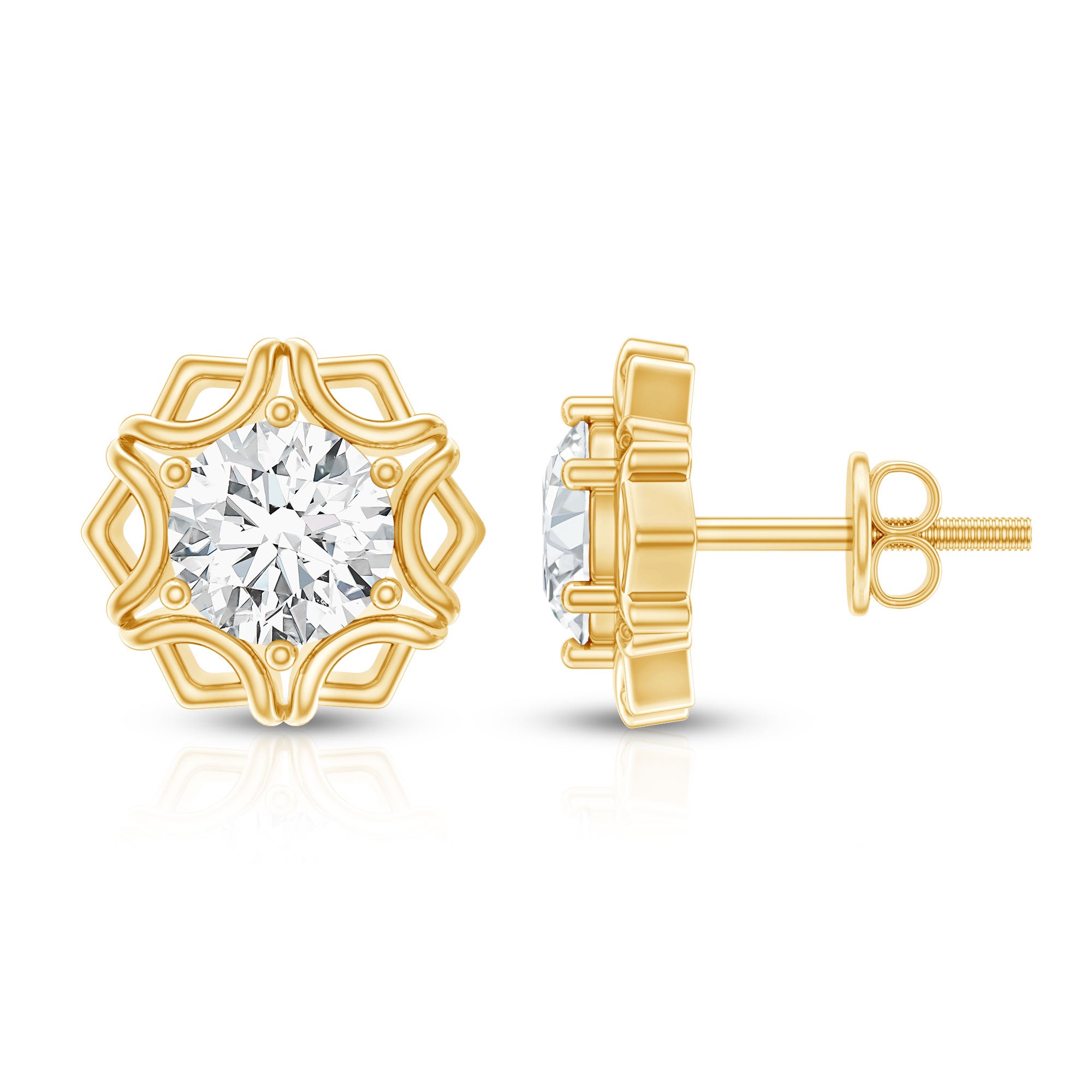 Lab Grown Diamond 1 Carat Stud Earrings With Screw Back Lab - ( EF-VS ) - Rosec Jewels
