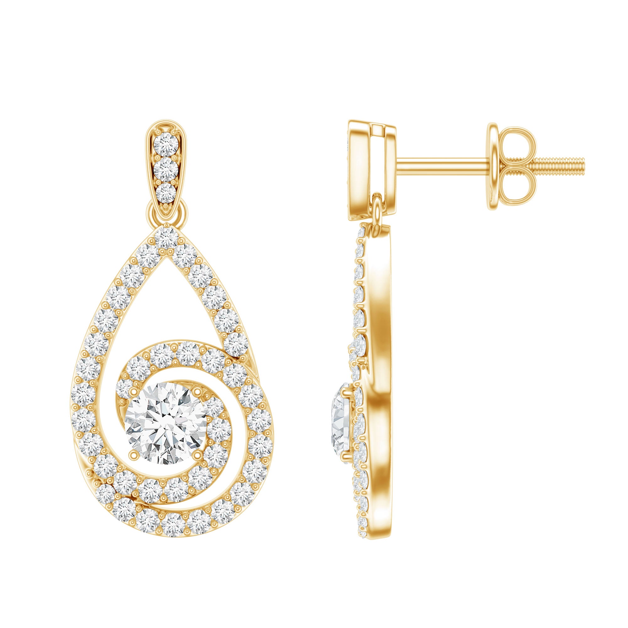 Lab Grown Diamond Swirl Earrings With Screw Back Lab - ( EF-VS ) - Rosec Jewels