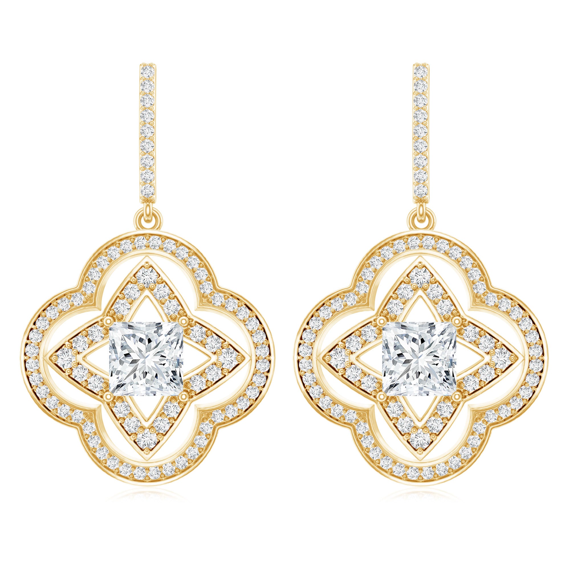Certified Lab Grown Diamond Floral Drop Earrings Lab - ( EF-VS ) - Rosec Jewels