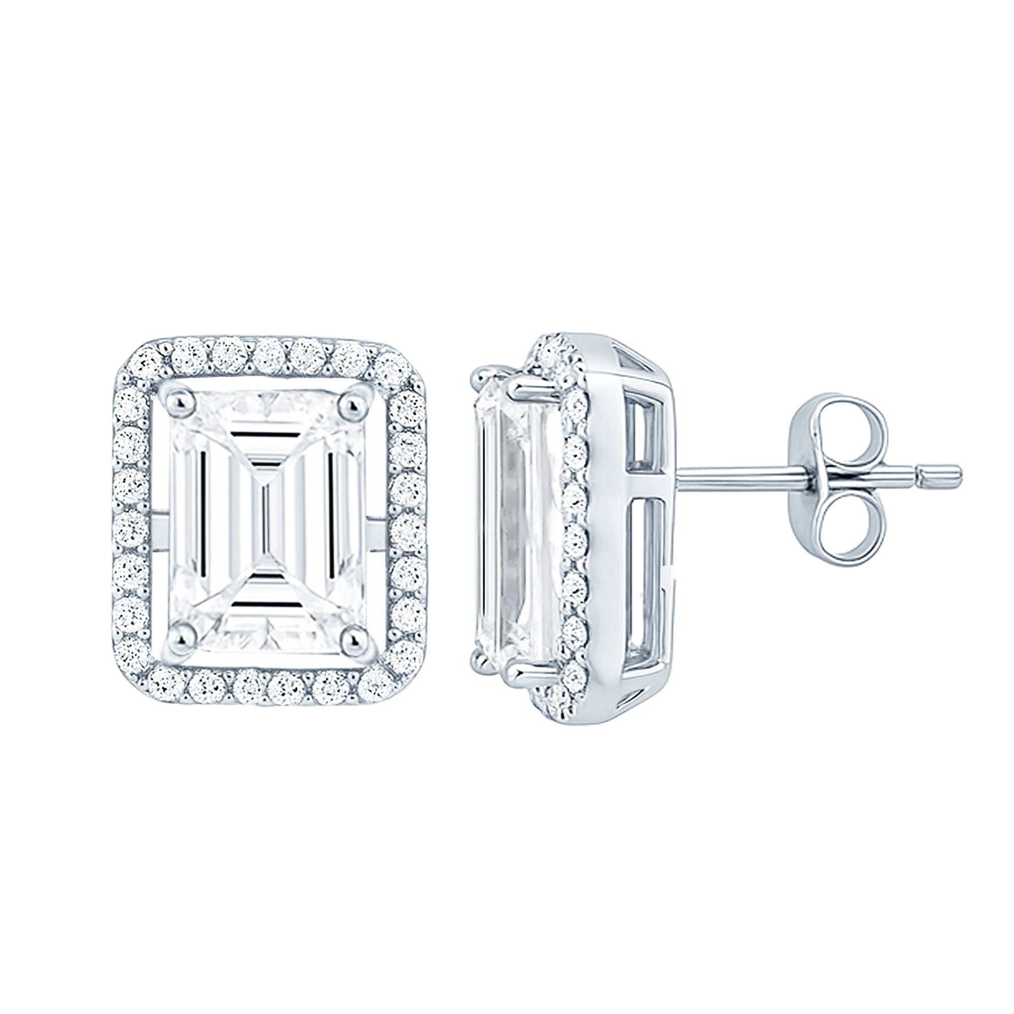Certified Cubic Zirconia Emerald Cut Earrings with Halo