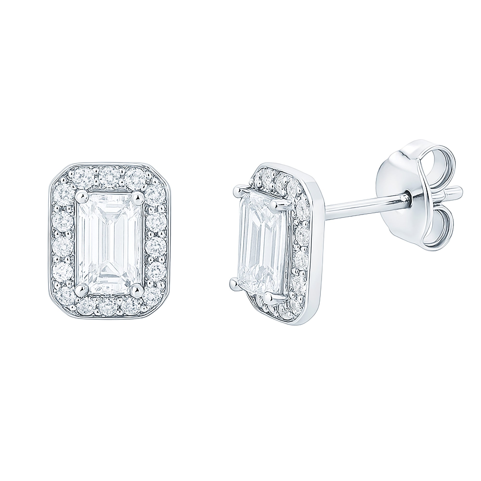 Certified Cubic Zirconia Emerald Cut Earrings in Silver