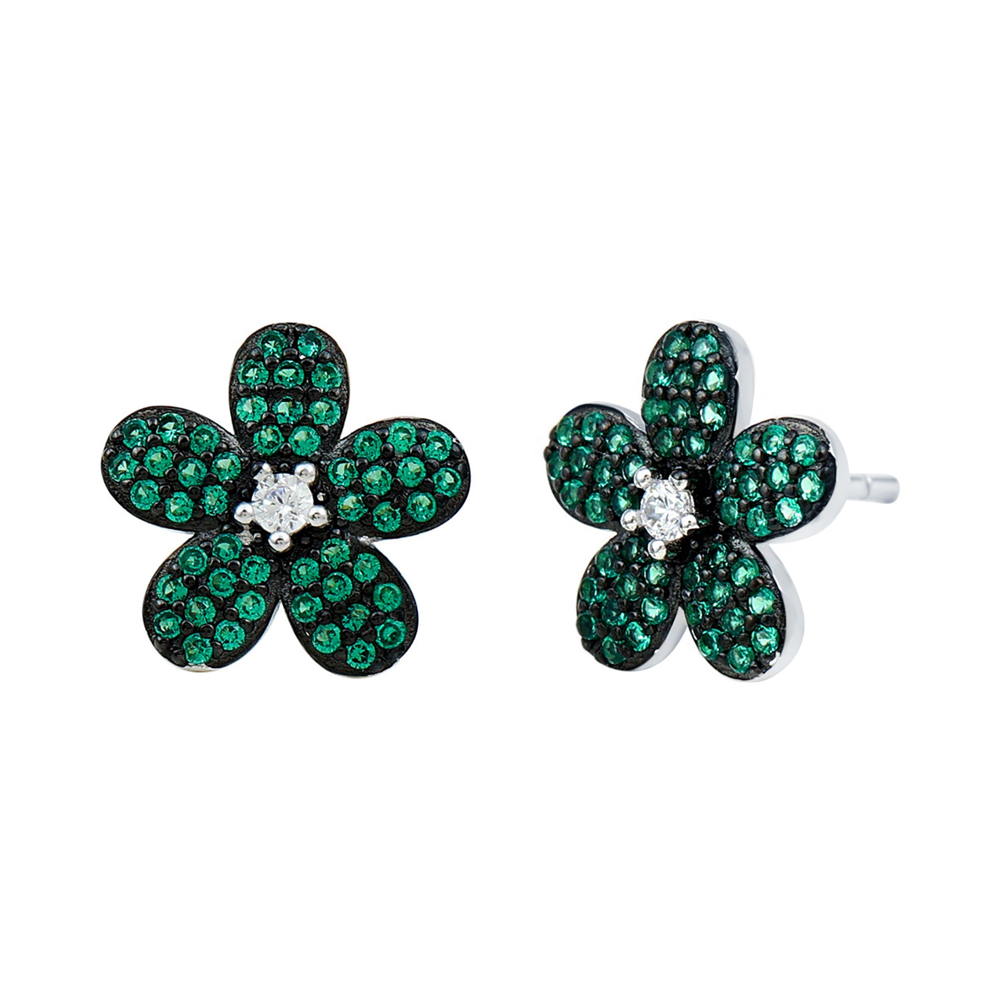 Rosec Jewels-Certified Lab Grown Emerald Flower Earrings with Screw Back
