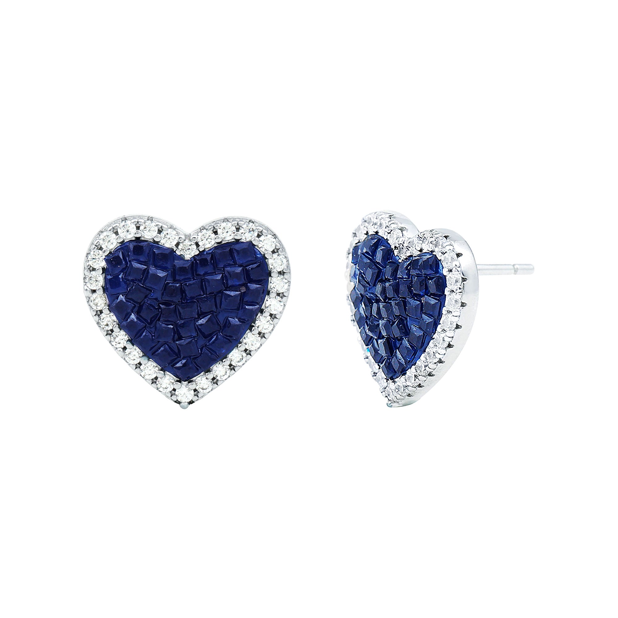 Certified Lab Grown Blue Sapphire Heart Earrings with Halo