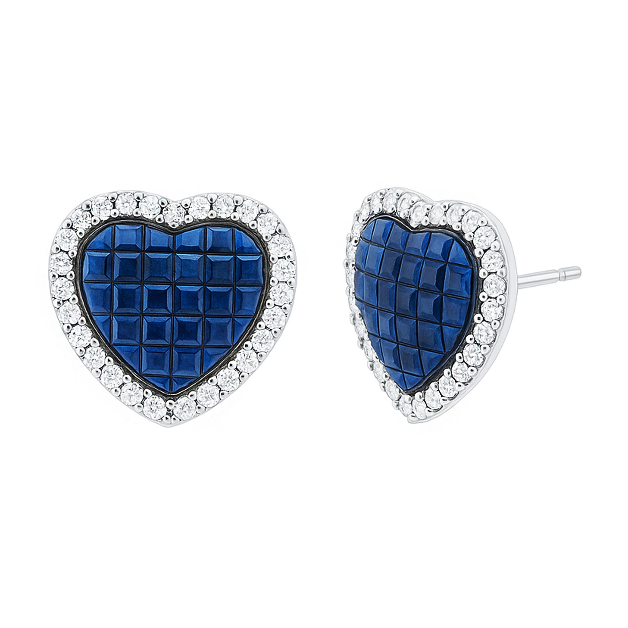 Rosec Jewels-Certified Lab Grown Blue Sapphire Heart Stud Earrings with Halo