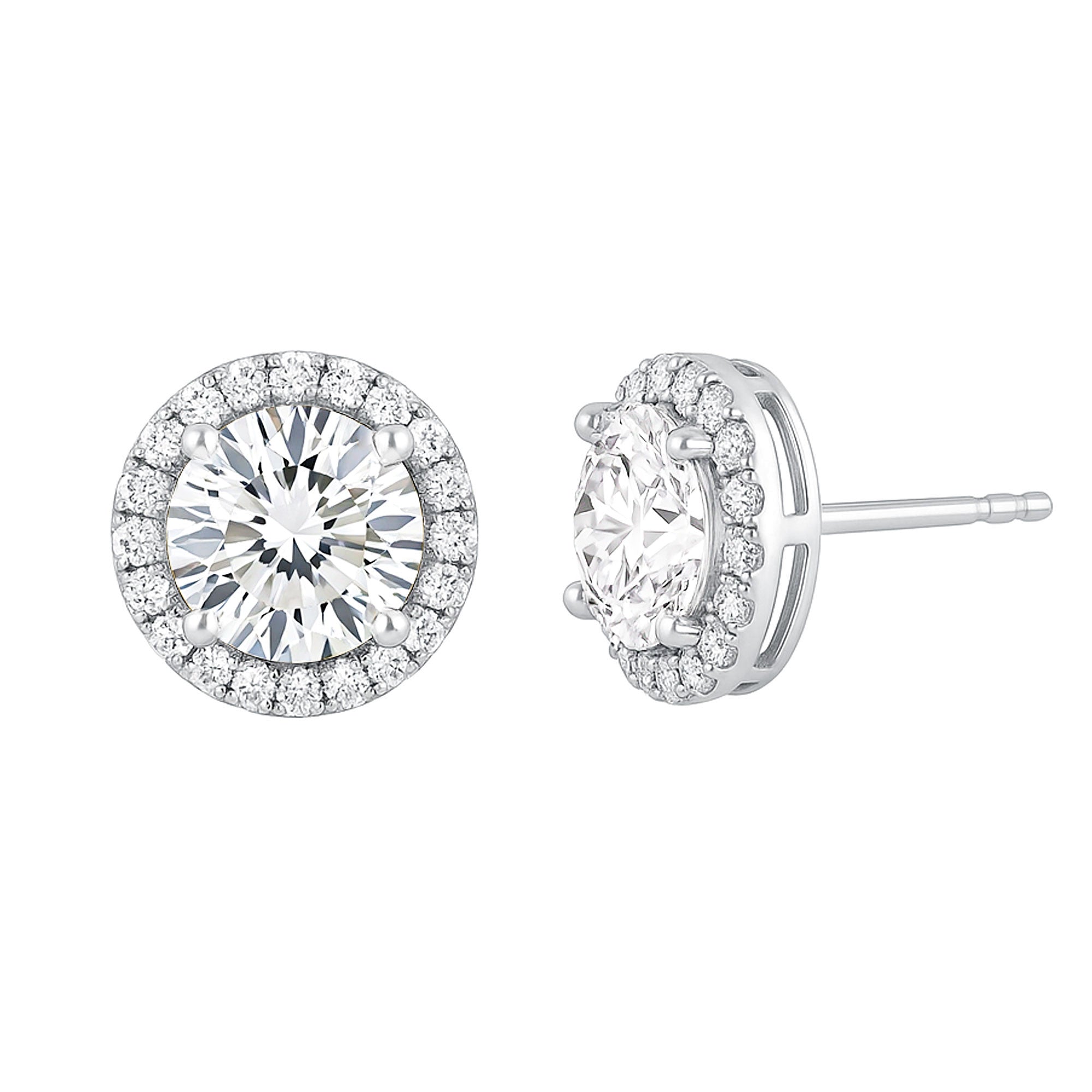 Rosec Jewels-Certified Sterling Silver Cubic Zirconia Stud Earrings with Halo