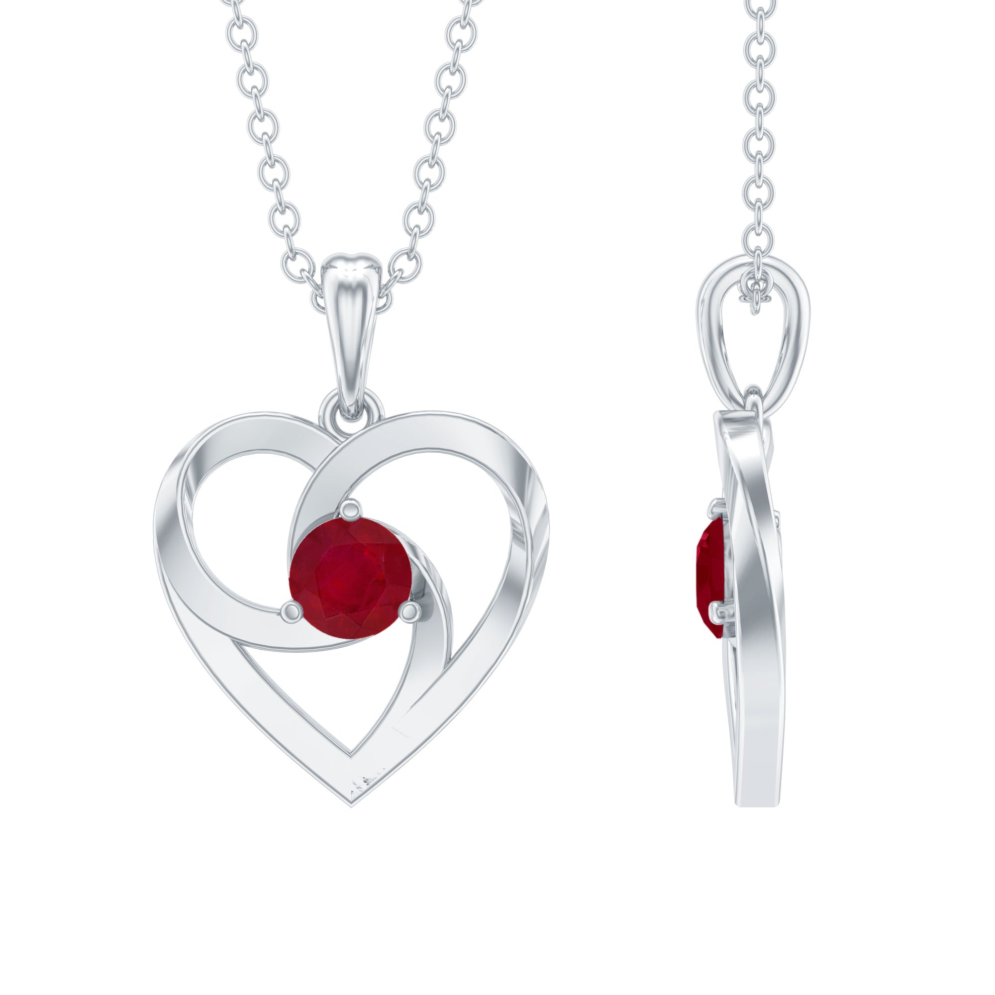 0.25 Carat Round Cut Solitaire Ruby Heart Pendant Necklace AAA - Rosec Jewels