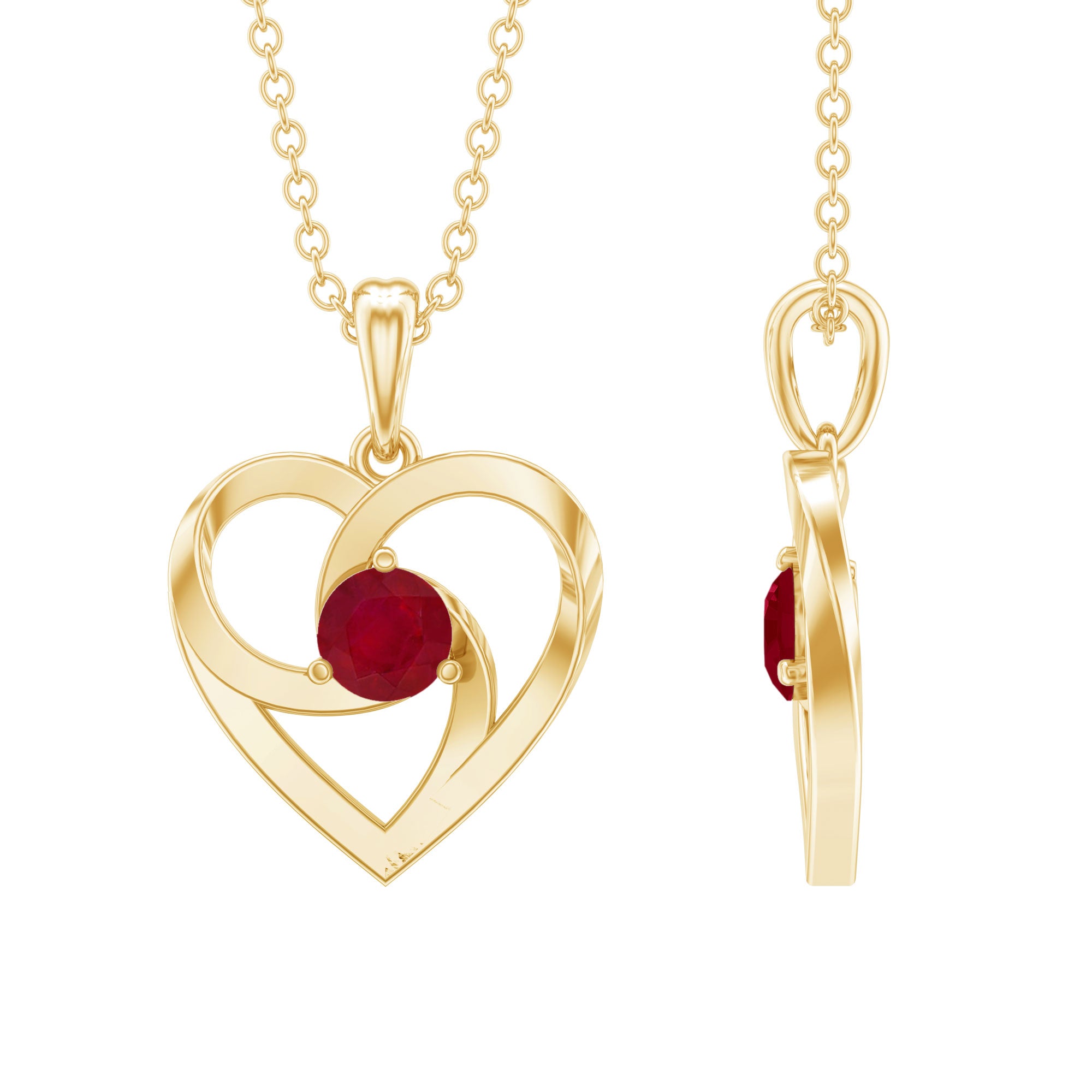 0.25 Carat Round Cut Solitaire Ruby Heart Pendant Necklace AAA - Rosec Jewels