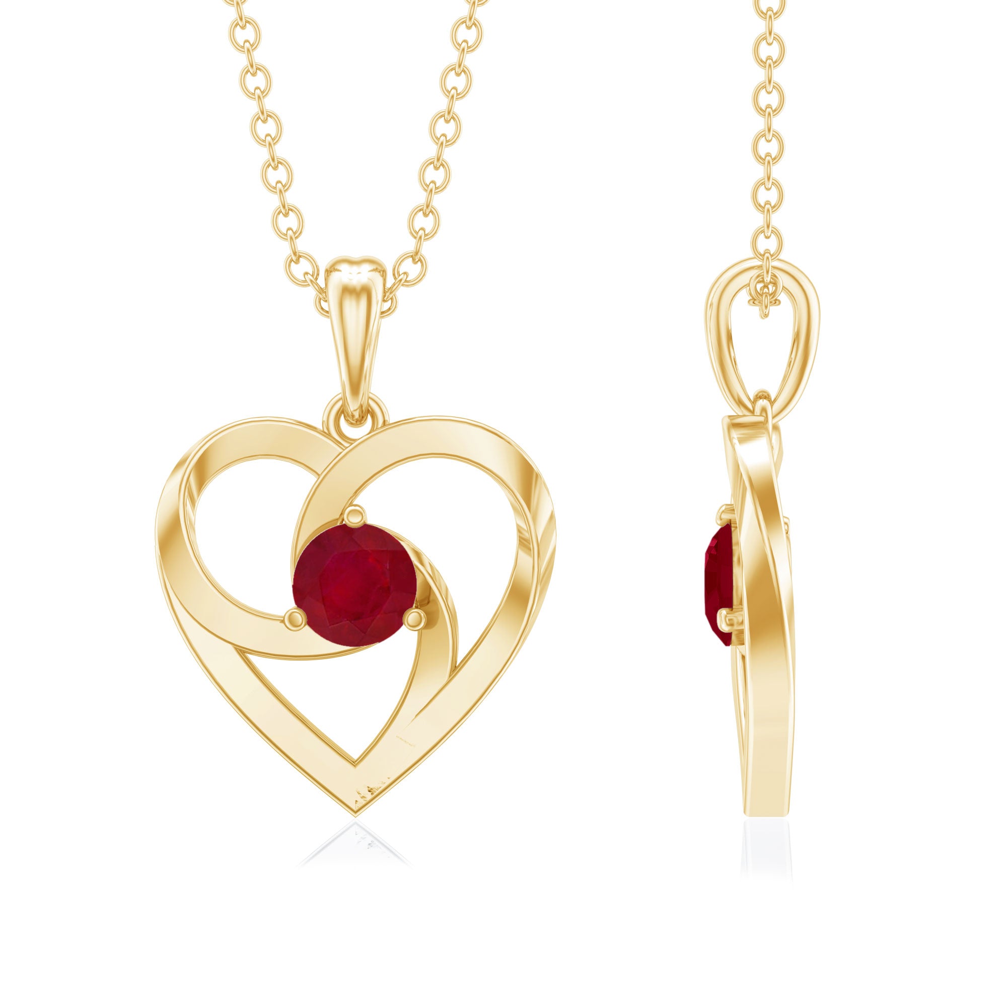 0.25 Carat Round Cut Solitaire Ruby Heart Pendant Necklace AAA - Rosec Jewels