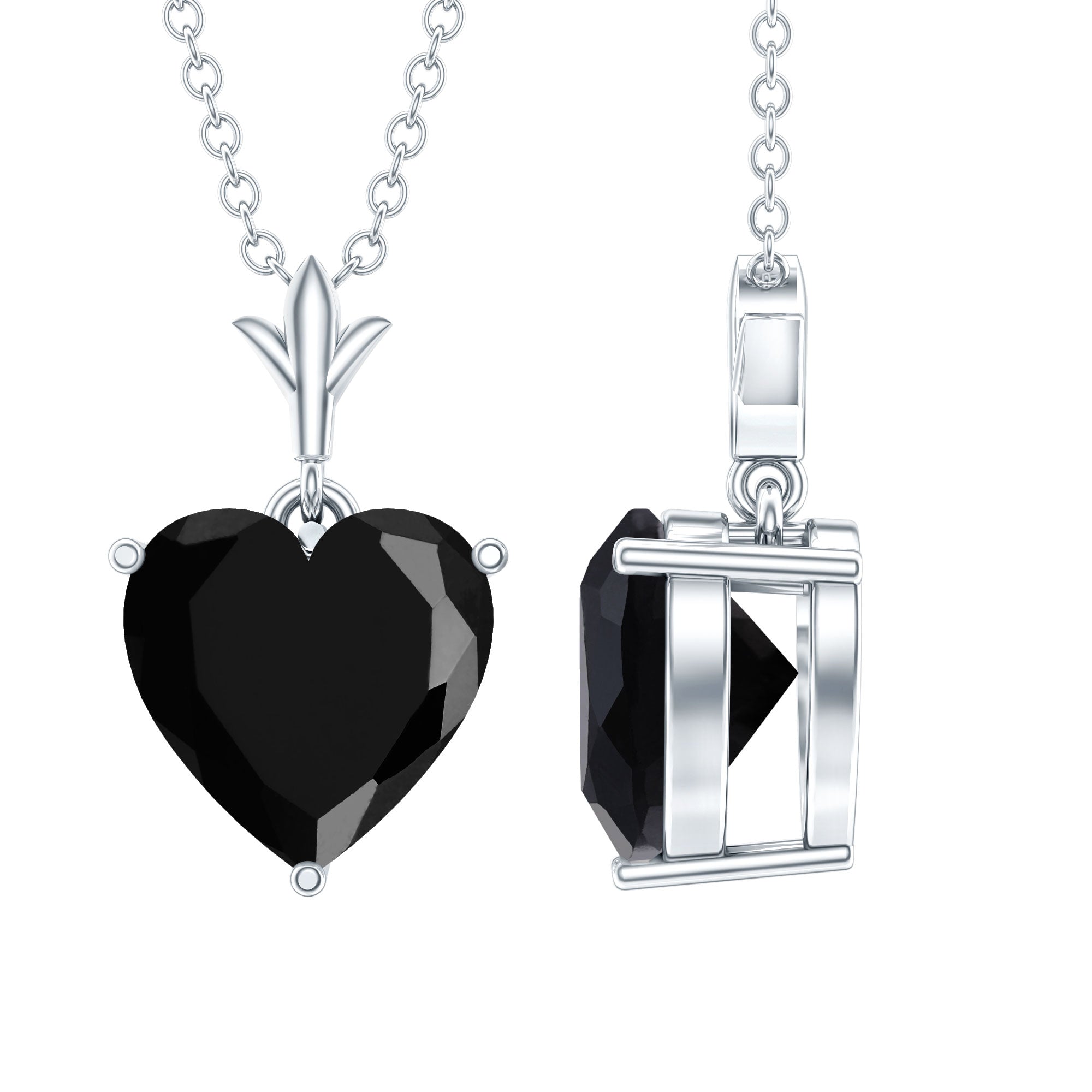2 CT Heart Shape Black Onyx Solitaire Pendant AAA - Rosec Jewels