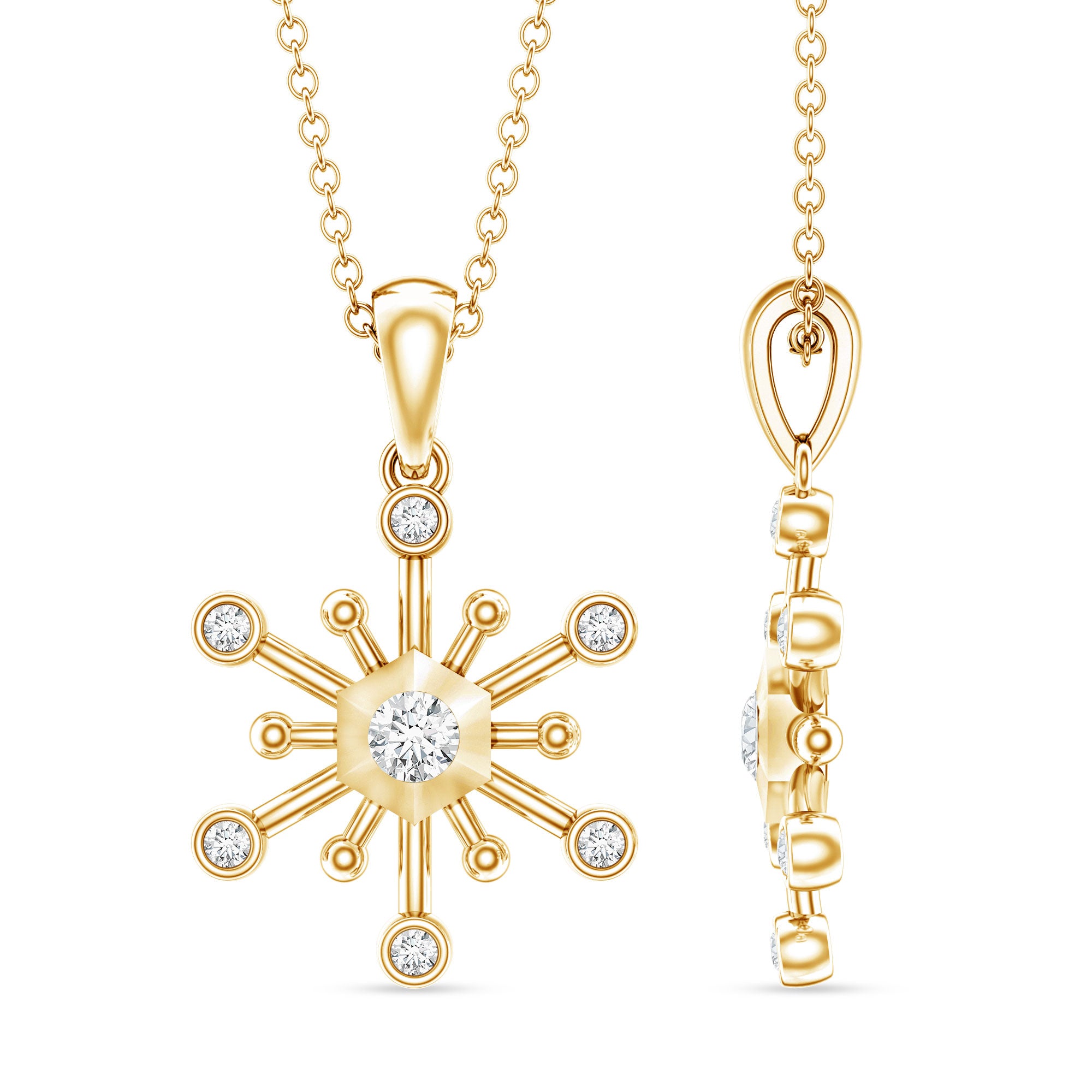 Diamond Snowflake Pendant Necklace for Women Natural - ( HI-SI ) - Rosec Jewels