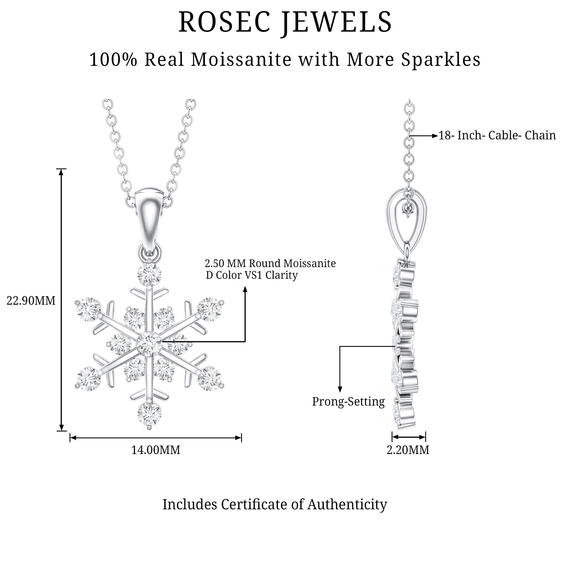 Certified Moissanite Scatter Snowflake Pendant D-VS1 - Rosec Jewels