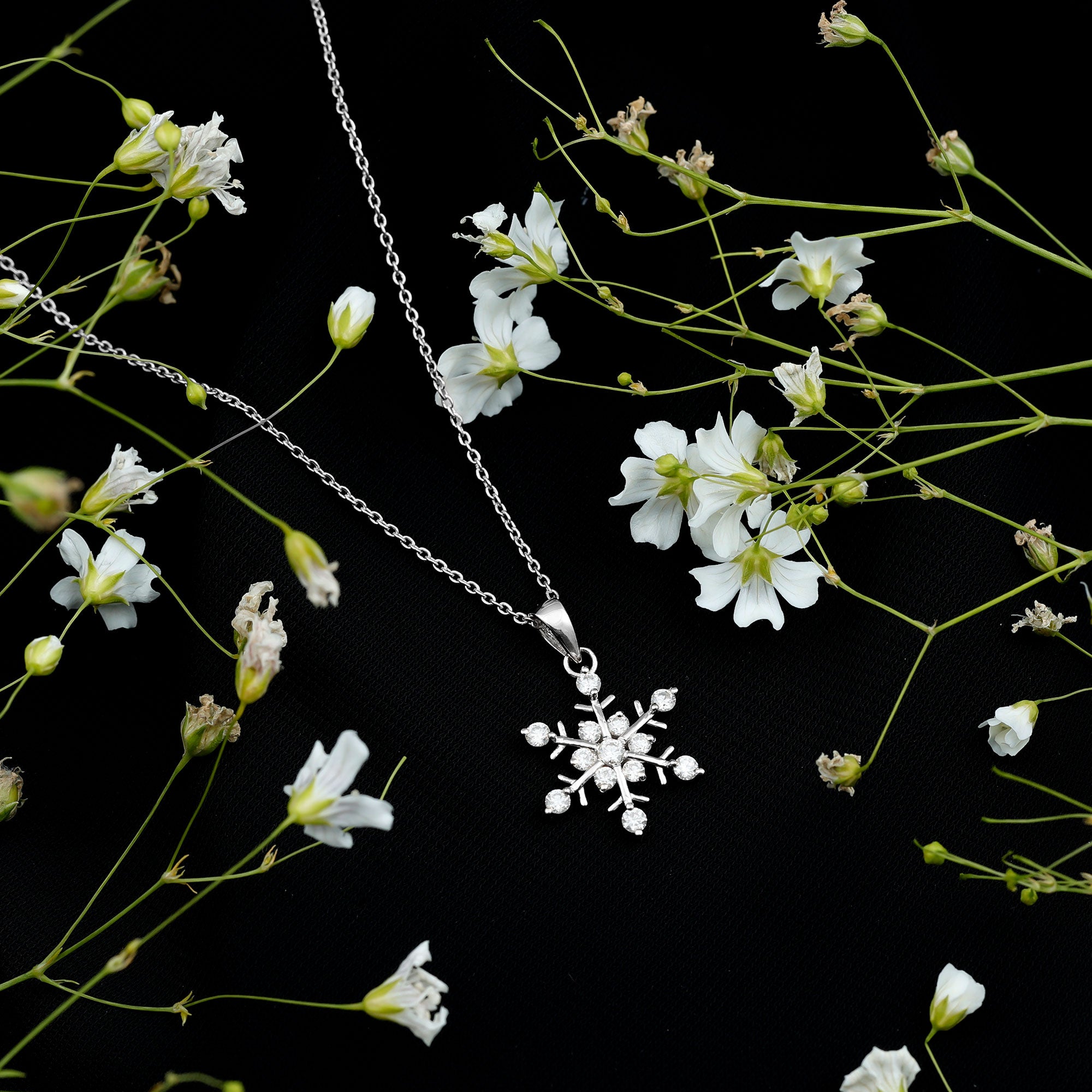 Certified Moissanite Scatter Snowflake Pendant D-VS1 - Rosec Jewels