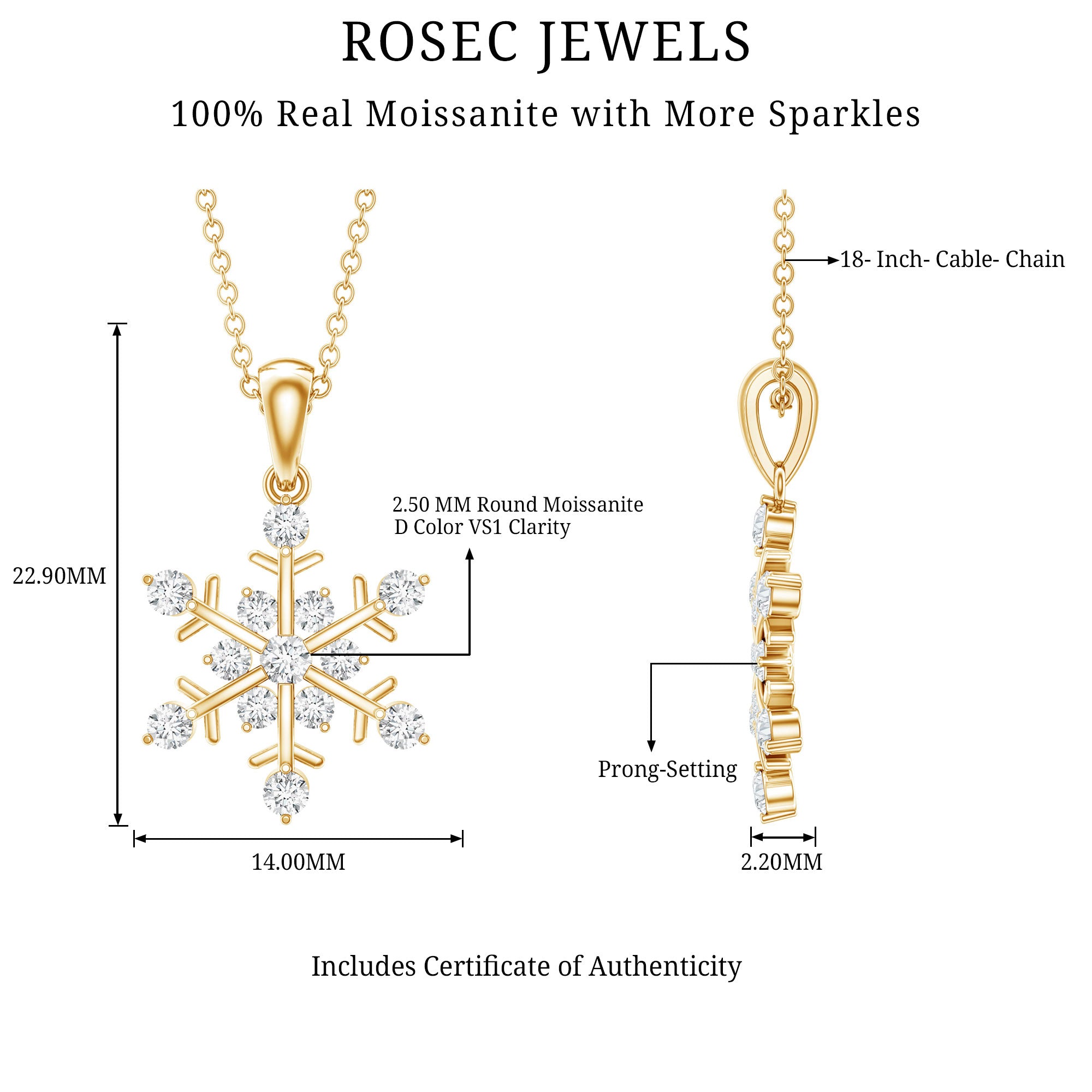 Certified Moissanite Scatter Snowflake Pendant D-VS1 - Rosec Jewels