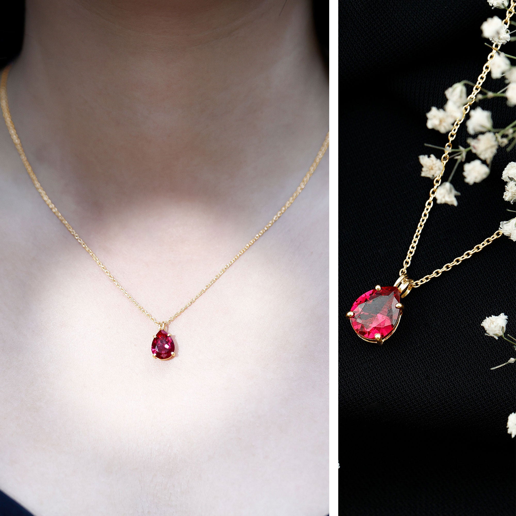 3 CT Pear Cut Lab Grown Ruby Solitaire Pendant Necklace AAAA - Rosec Jewels