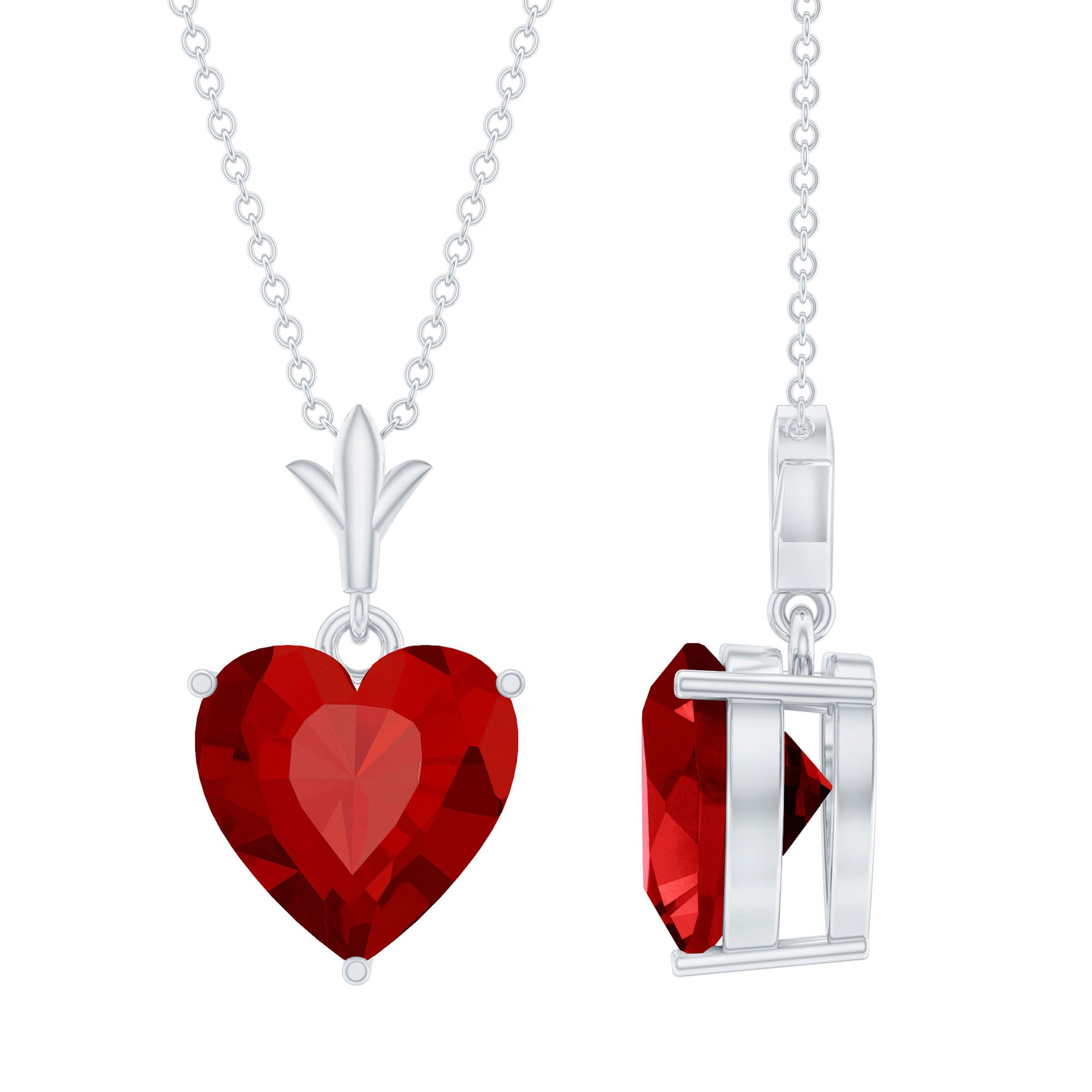 10 MM Lab Grown Ruby Solitaire Heart Necklace