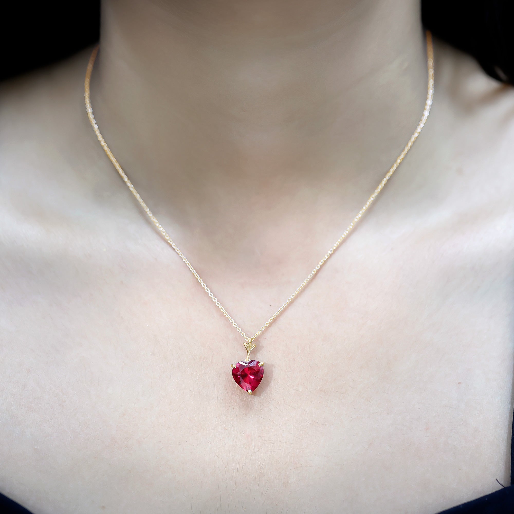 10 MM Lab Grown Ruby Solitaire Heart Necklace AAAA - Rosec Jewels