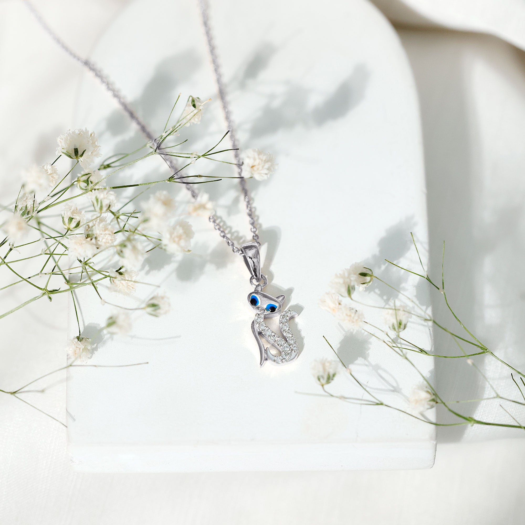 Certified Diamond Kitty Necklace For Women Natural - ( HI-SI ) - Rosec Jewels