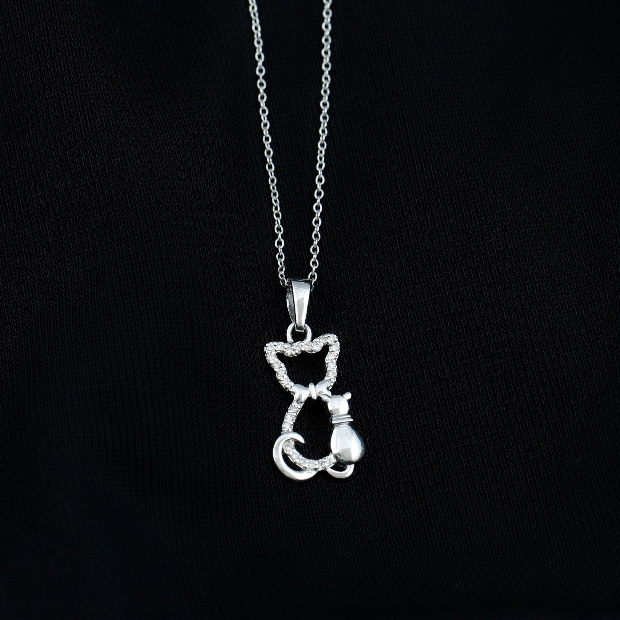 Certified Diamond Kitty Cat Pendant Necklace Natural - ( HI-SI ) - Rosec Jewels
