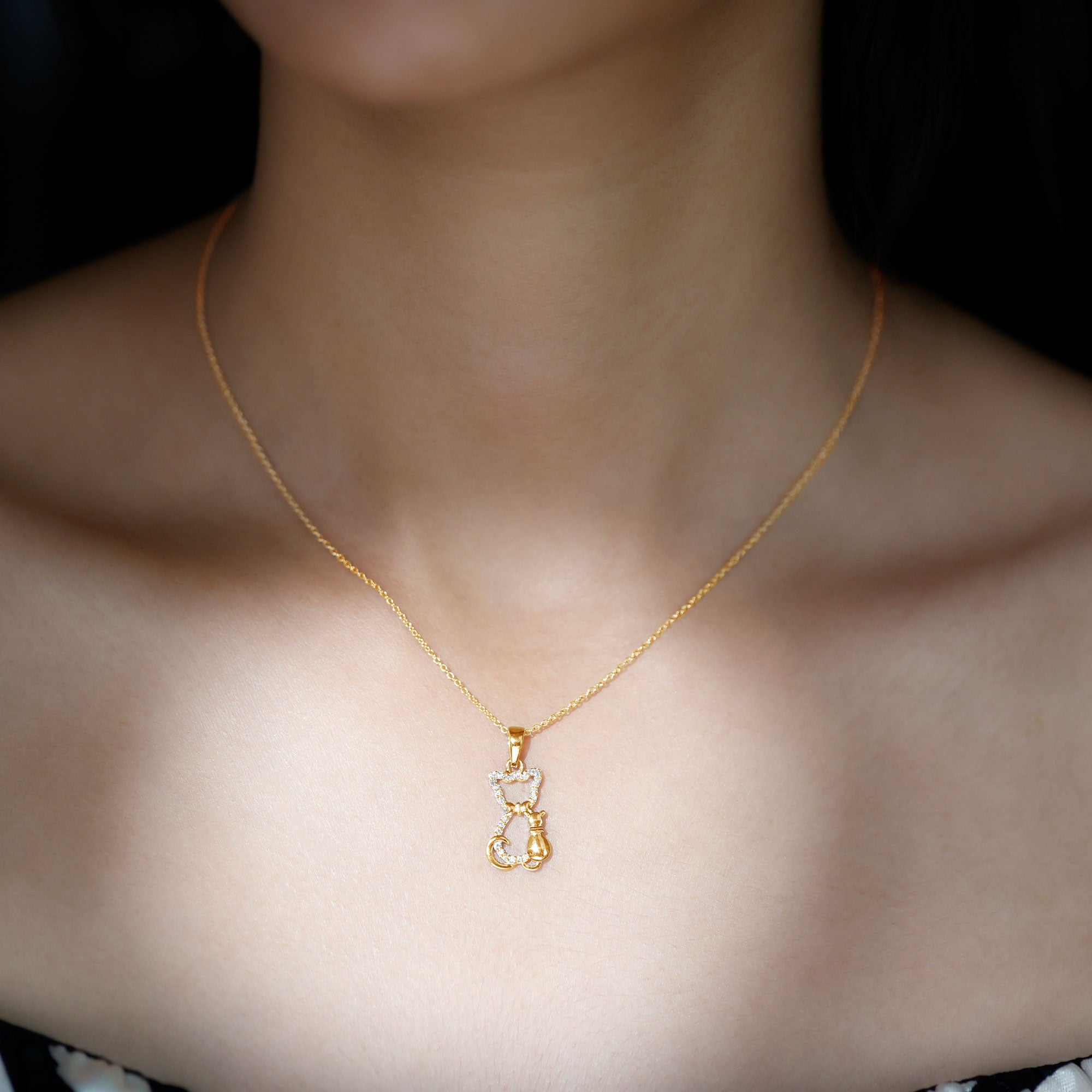 Certified Diamond Kitty Cat Pendant Necklace Natural - ( HI-SI ) - Rosec Jewels