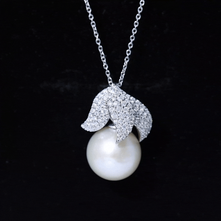 Certified Freshwater Pearl Bridal Necklace with Lab Diamond AAA - Rosec Jewels